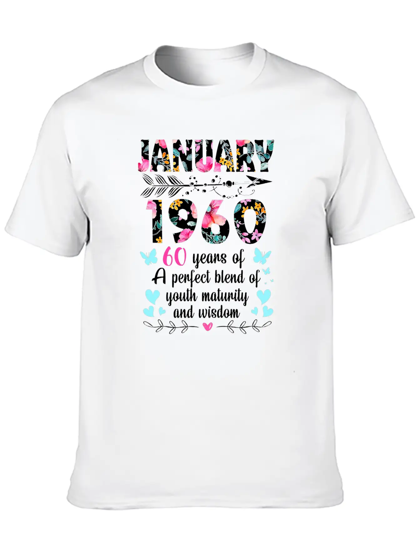 Womens January 1960 Shirt 60 Years Of Youth Casual Graphic T-Shirt – Simple And Comfortable Daily Wear