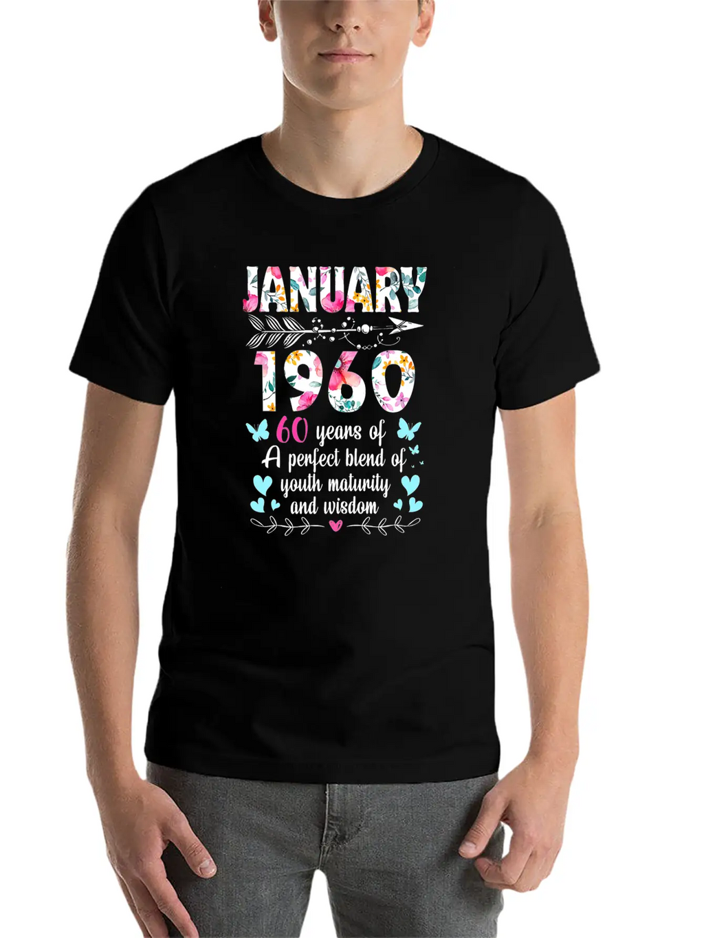 Womens January 1960 Shirt 60 Years Of Youth Casual Graphic T-Shirt – Simple And Comfortable Daily Wear