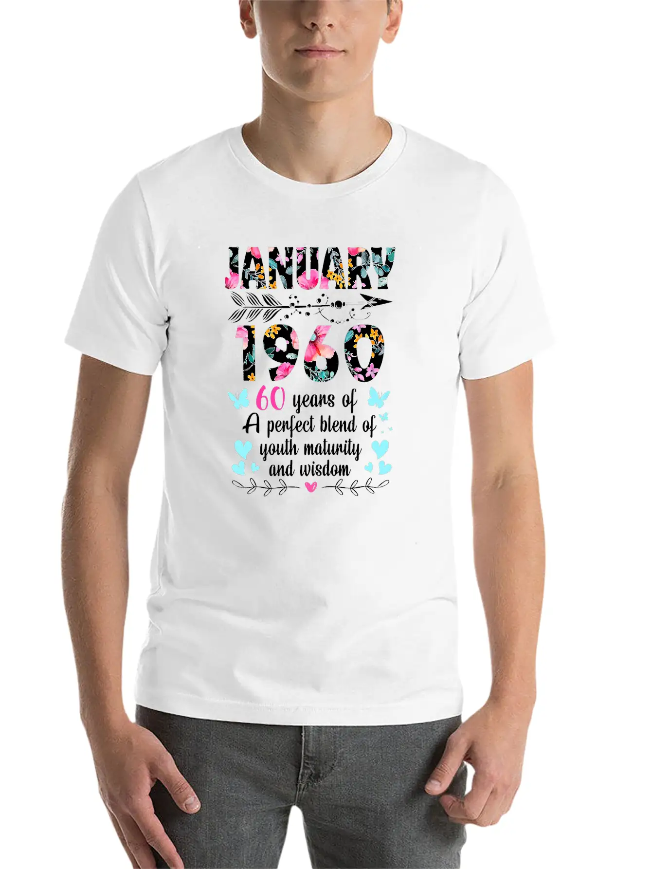 Womens January 1960 Shirt 60 Years Of Youth Casual Graphic T-Shirt – Simple And Comfortable Daily Wear