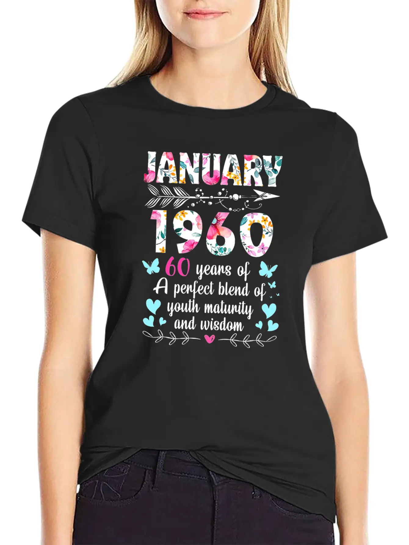 Womens January 1960 Shirt 60 Years Of Youth Casual Graphic T-Shirt – Simple And Comfortable Daily Wear