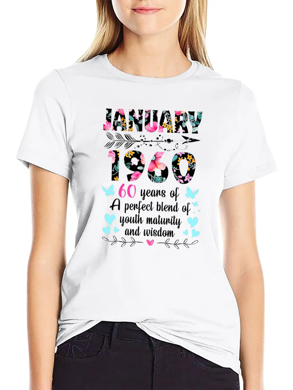 Womens January 1960 Shirt 60 Years Of Youth Casual Graphic T-Shirt – Simple And Comfortable Daily Wear