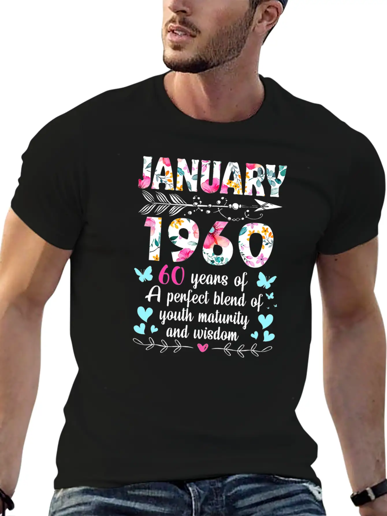 Womens January 1960 Shirt 60 Years Of Youth Casual Graphic T-Shirt – Simple And Comfortable Daily Wear