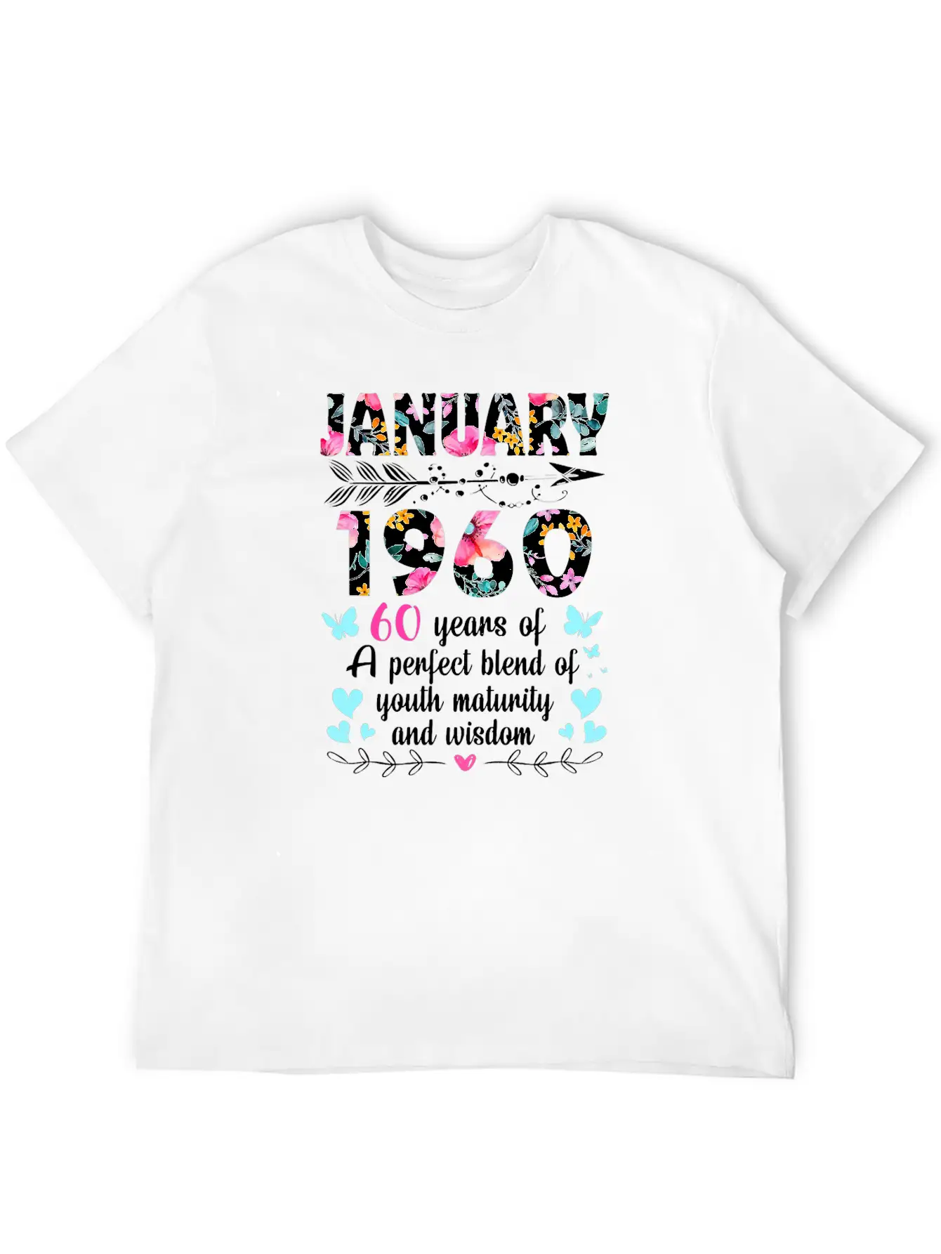 Womens January 1960 Shirt 60 Years Of Youth Casual Graphic T-Shirt – Simple And Comfortable Daily Wear