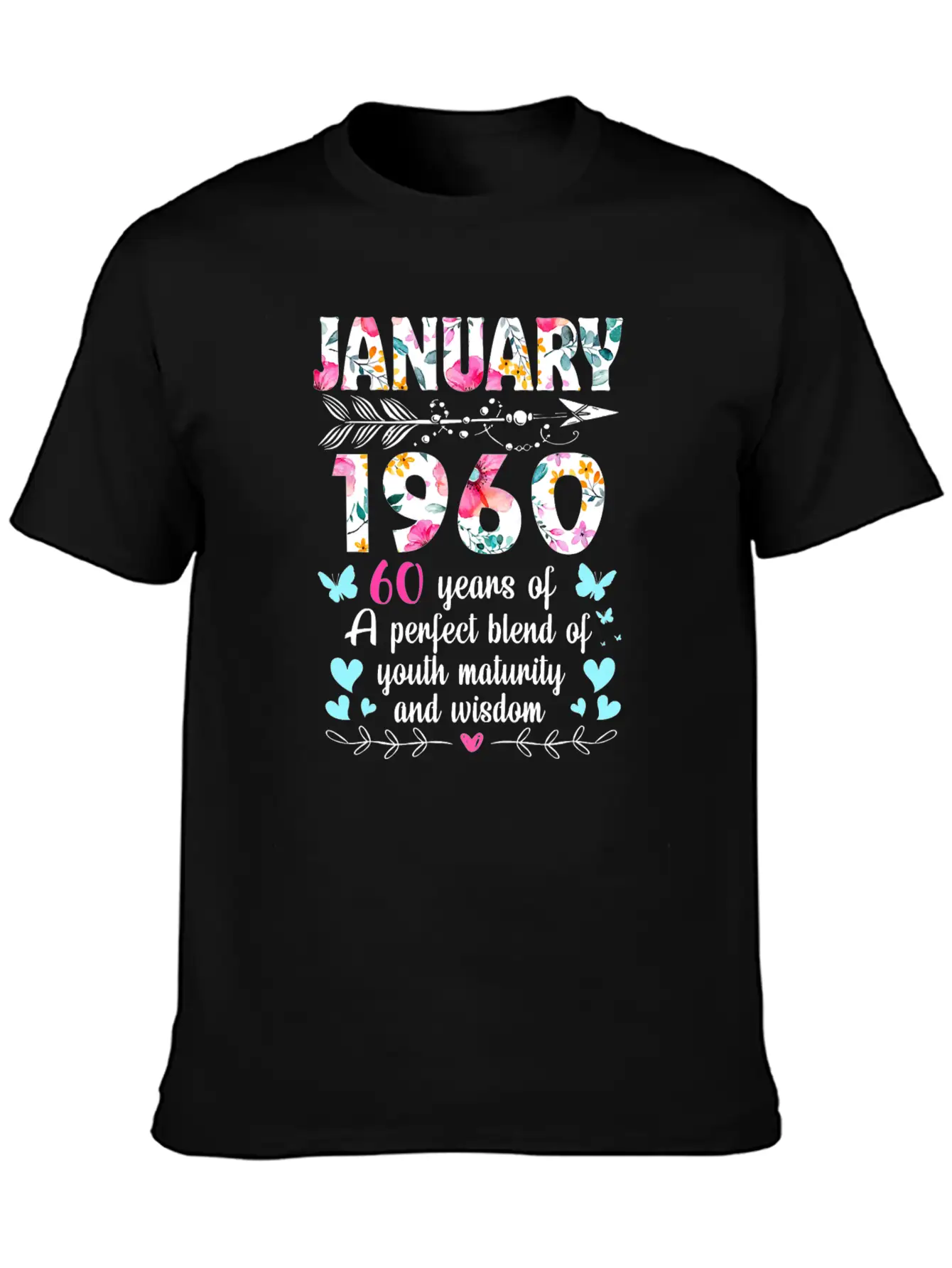 Womens January 1960 Shirt 60 Years Of Youth Casual Graphic T-Shirt – Simple And Comfortable Daily Wear