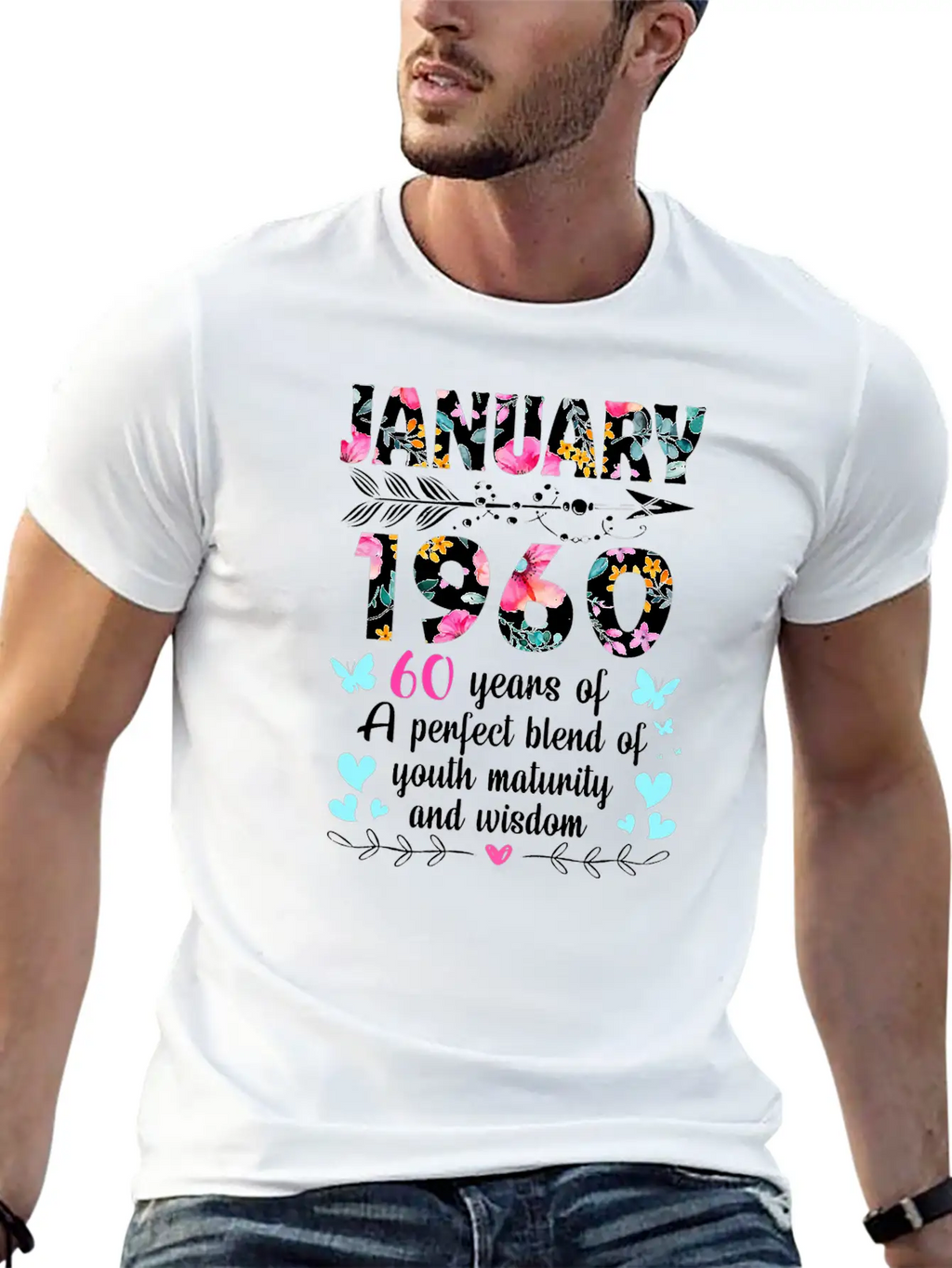 Womens January 1960 Shirt 60 Years Of Youth Casual Graphic T-Shirt – Simple And Comfortable Daily Wear