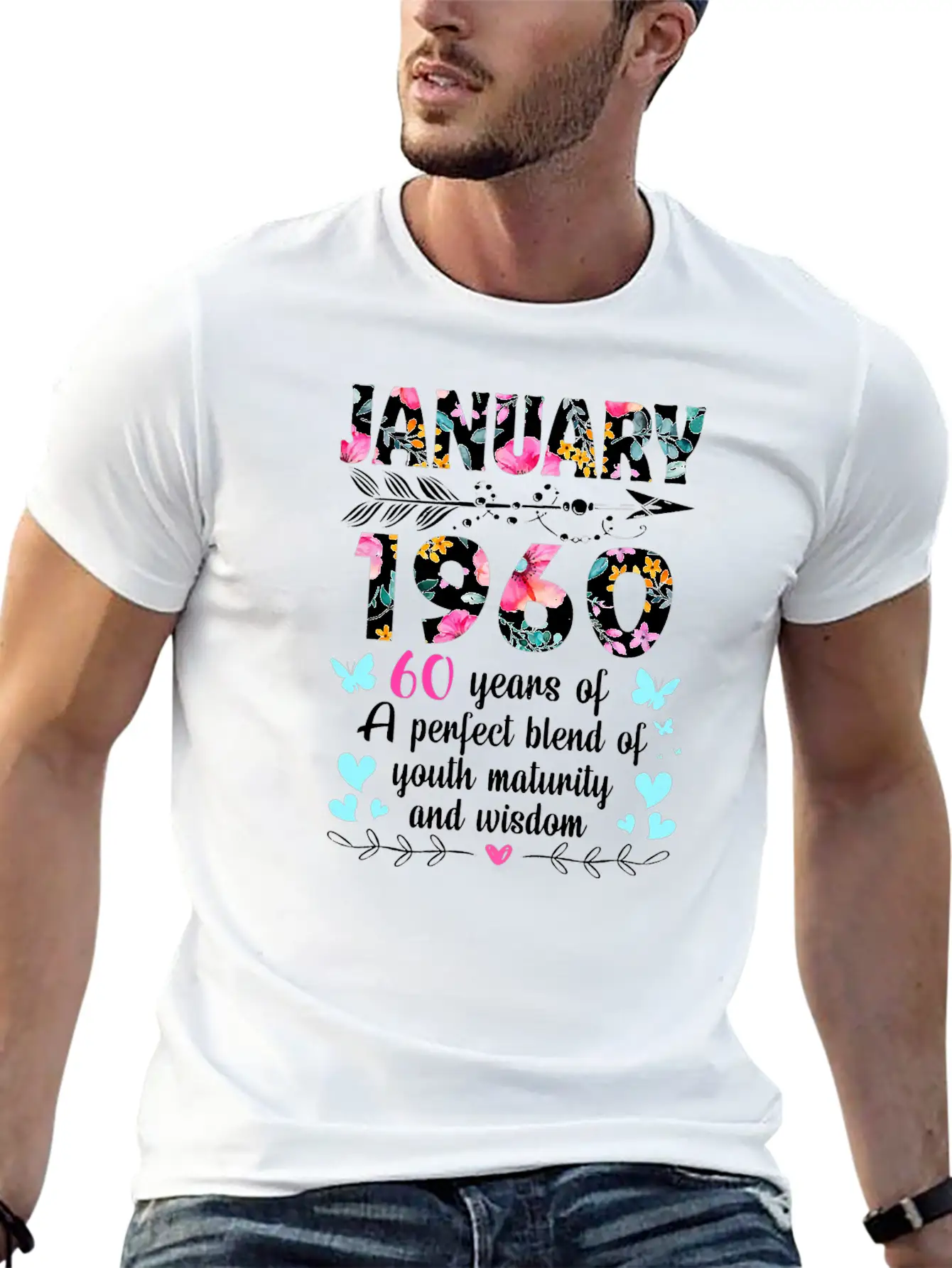 Womens January 1960 Shirt 60 Years Of Youth Casual Graphic T-Shirt – Simple And Comfortable Daily Wear