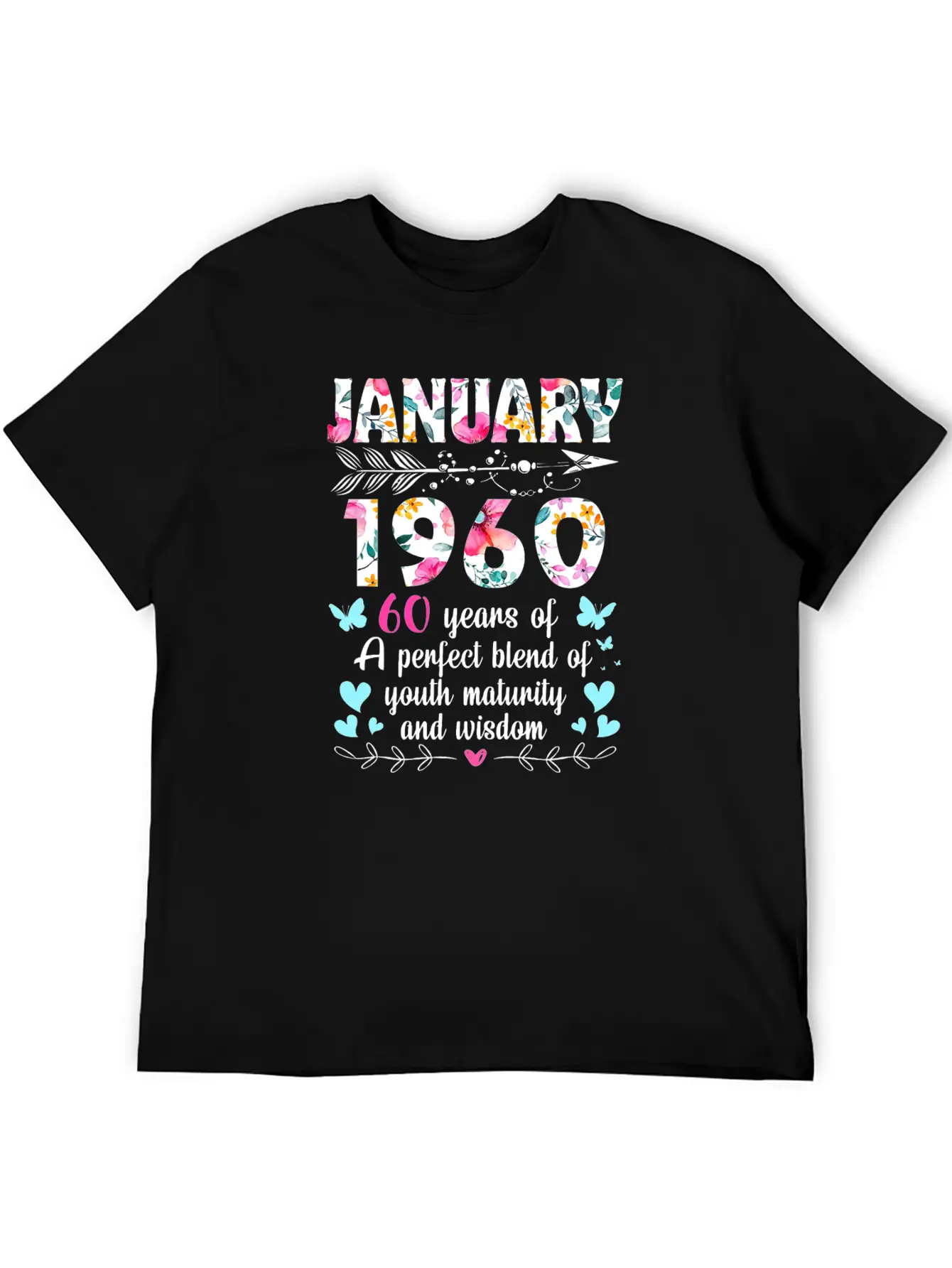 Womens January 1960 Shirt 60 Years Of Youth Casual Graphic T-Shirt – Simple And Comfortable Daily Wear
