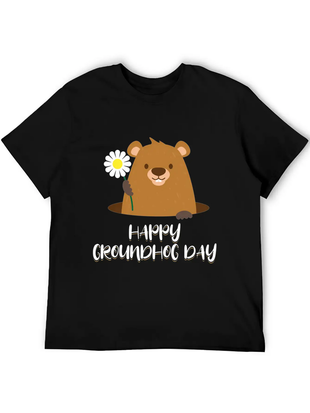 Woodchuck With Flower Happy Groundhog Day Unisex Casual T-Shirt – Clean Design For Daily Comfort