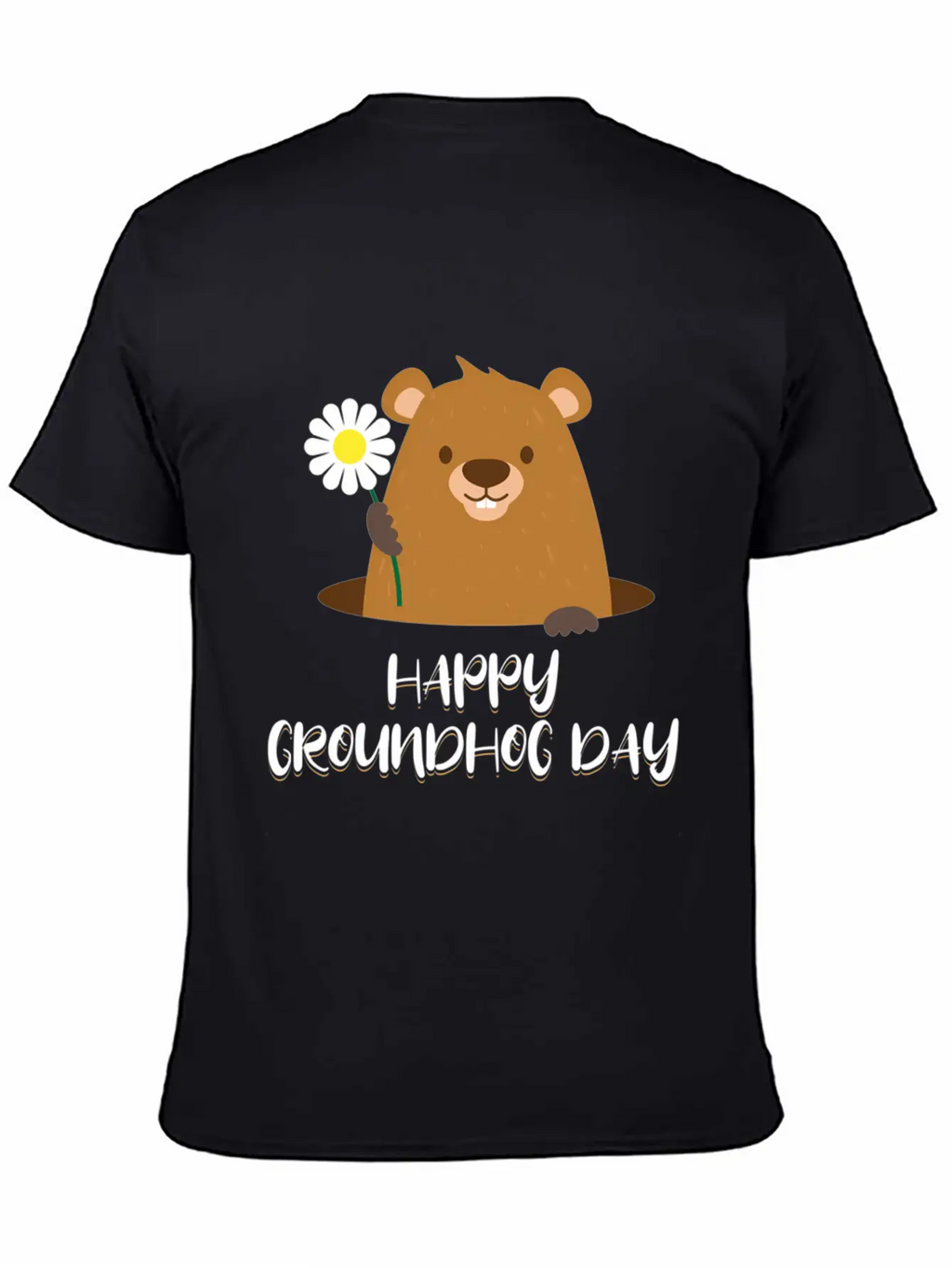 Woodchuck With Flower Happy Groundhog Day Unisex Casual T-Shirt – Clean Design For Daily Comfort