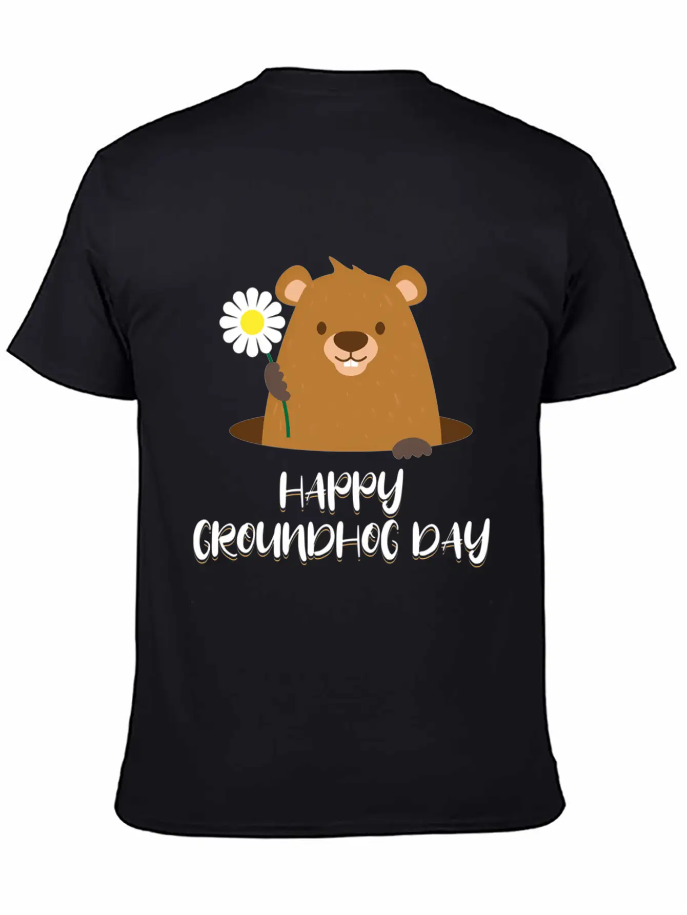 Woodchuck With Flower Happy Groundhog Day Unisex Casual T-Shirt – Clean Design For Daily Comfort