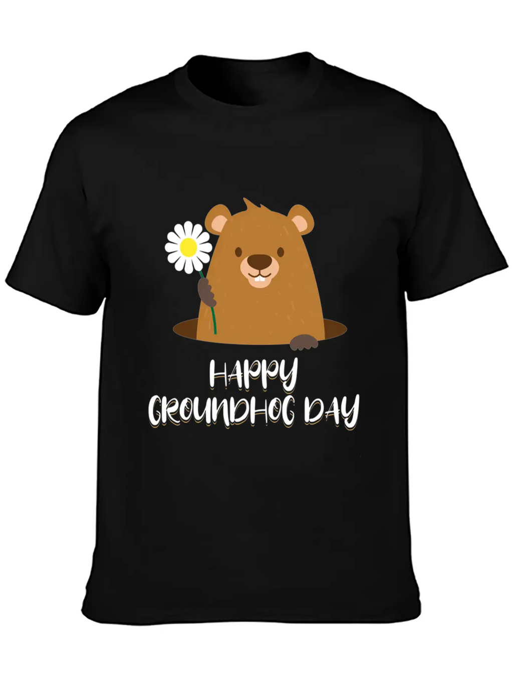 Woodchuck With Flower Happy Groundhog Day Unisex Casual T-Shirt – Clean Design For Daily Comfort