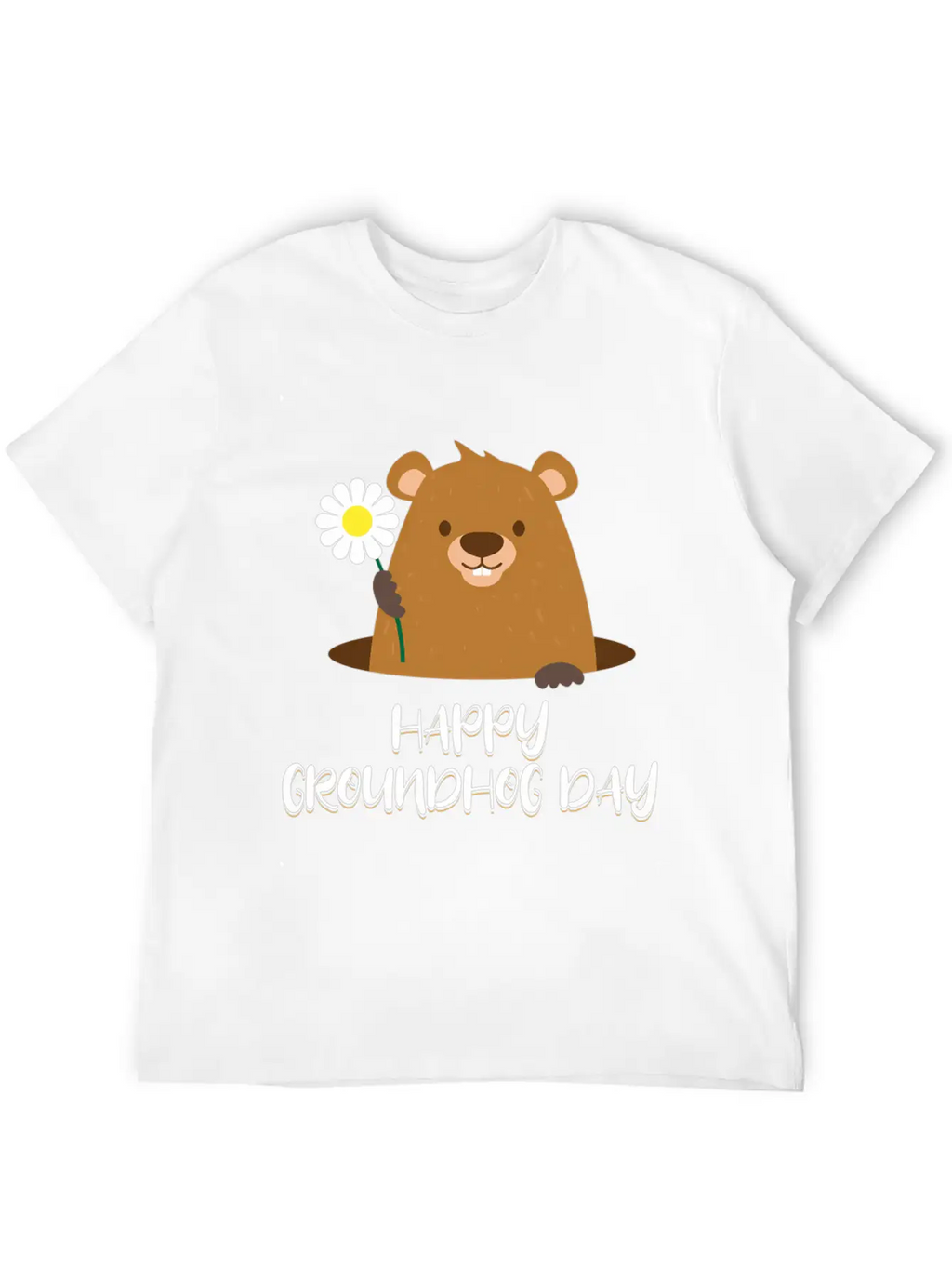 Woodchuck With Flower Happy Groundhog Day Unisex Casual T-Shirt – Clean Design For Daily Comfort