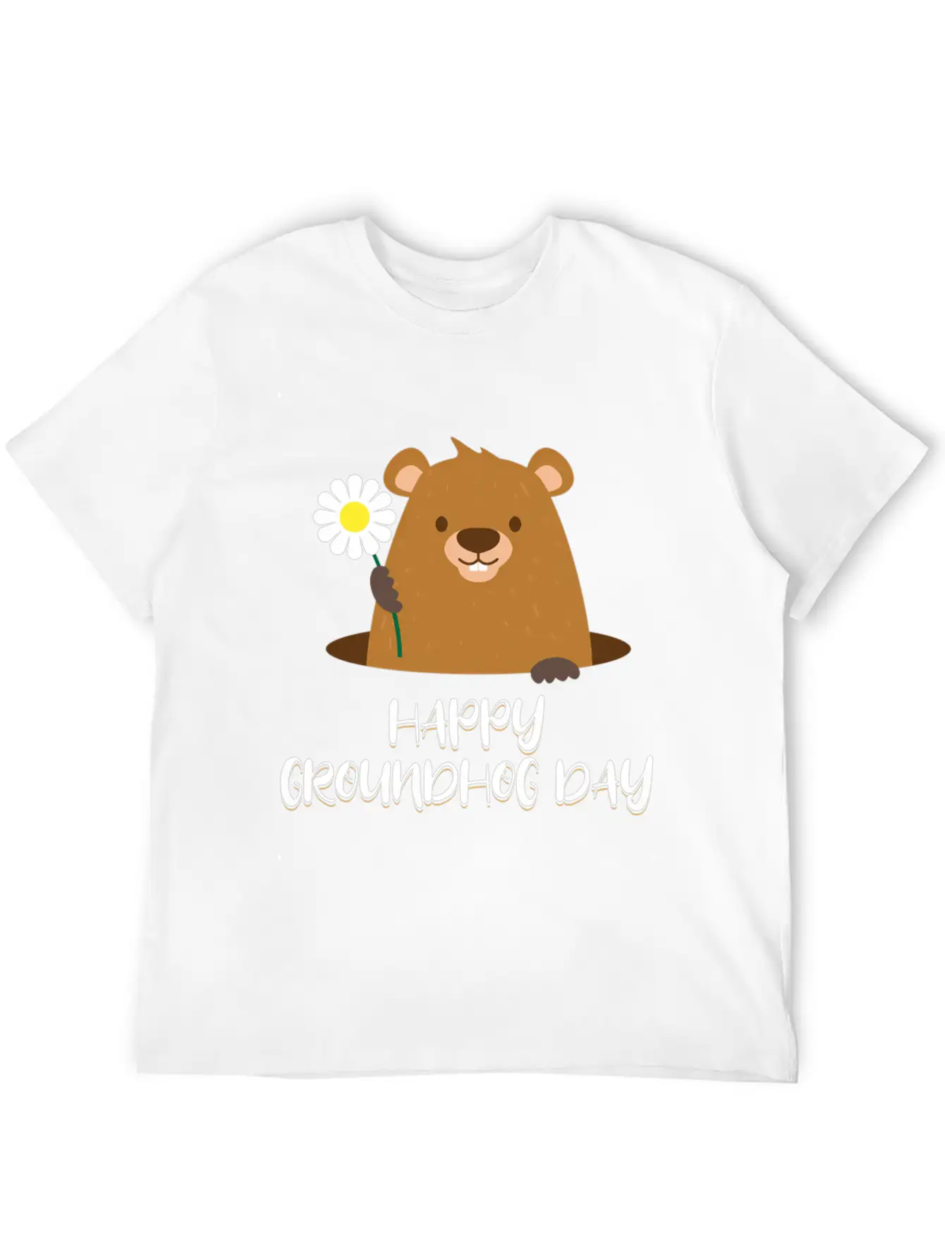 Woodchuck With Flower Happy Groundhog Day Unisex Casual T-Shirt – Clean Design For Daily Comfort