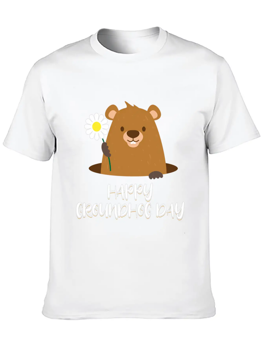 Woodchuck With Flower Happy Groundhog Day Unisex Casual T-Shirt – Clean Design For Daily Comfort