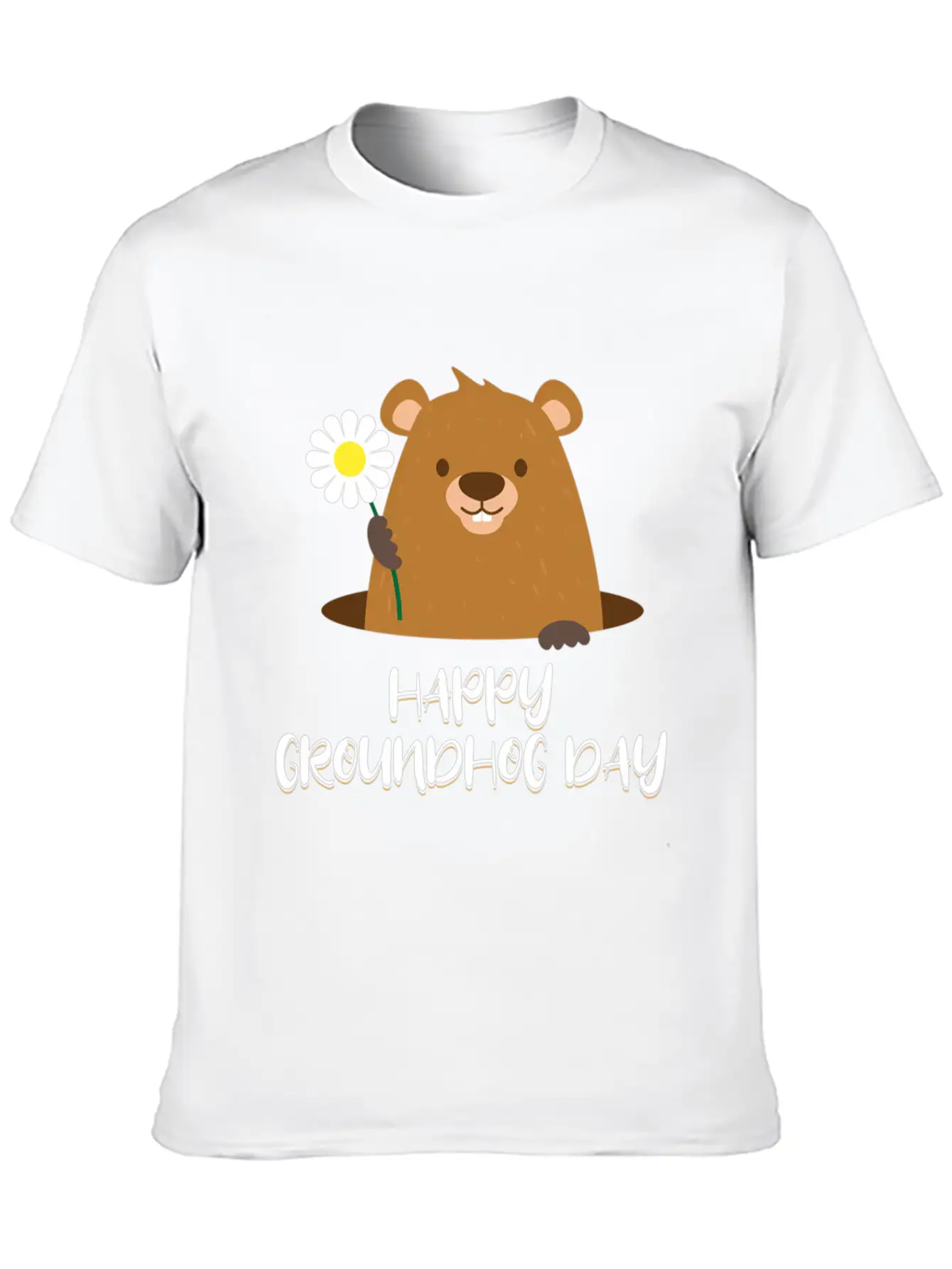 Woodchuck With Flower Happy Groundhog Day Unisex Casual T-Shirt – Clean Design For Daily Comfort