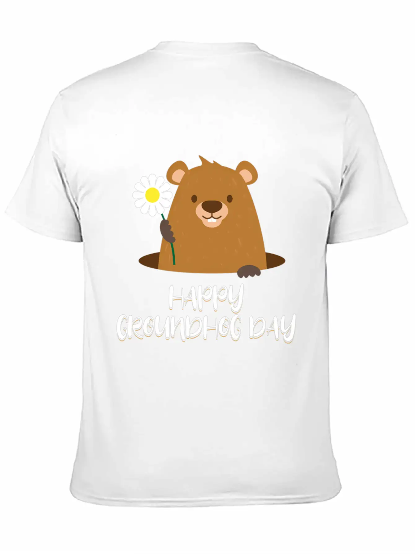 Woodchuck With Flower Happy Groundhog Day Unisex Casual T-Shirt – Clean Design For Daily Comfort