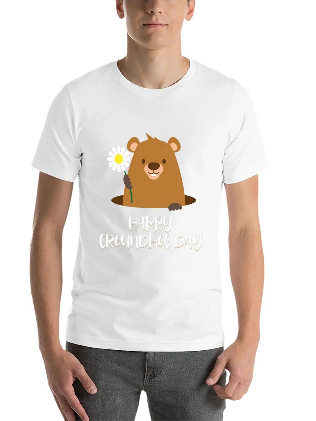 Woodchuck With Flower Happy Groundhog Day Unisex Casual T-Shirt – Clean Design For Daily Comfort