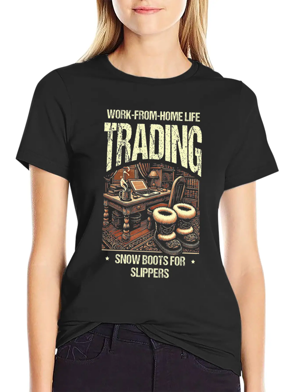 Work From Home Life Trading Snow Boot For Slippers Unisex Casual T-Shirt – Clean Design For Daily Comfort