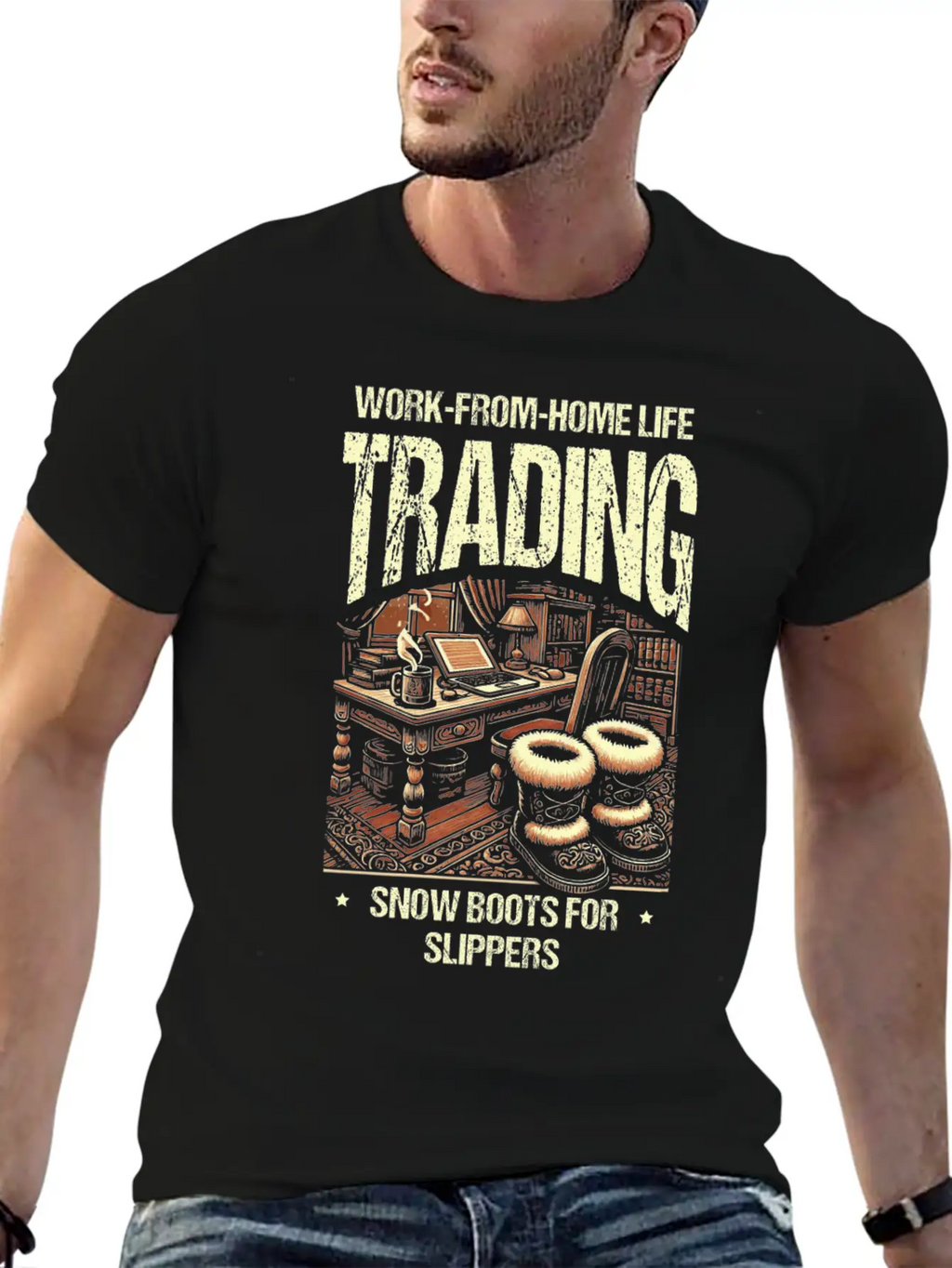Work From Home Life Trading Snow Boot For Slippers Unisex Casual T-Shirt – Clean Design For Daily Comfort