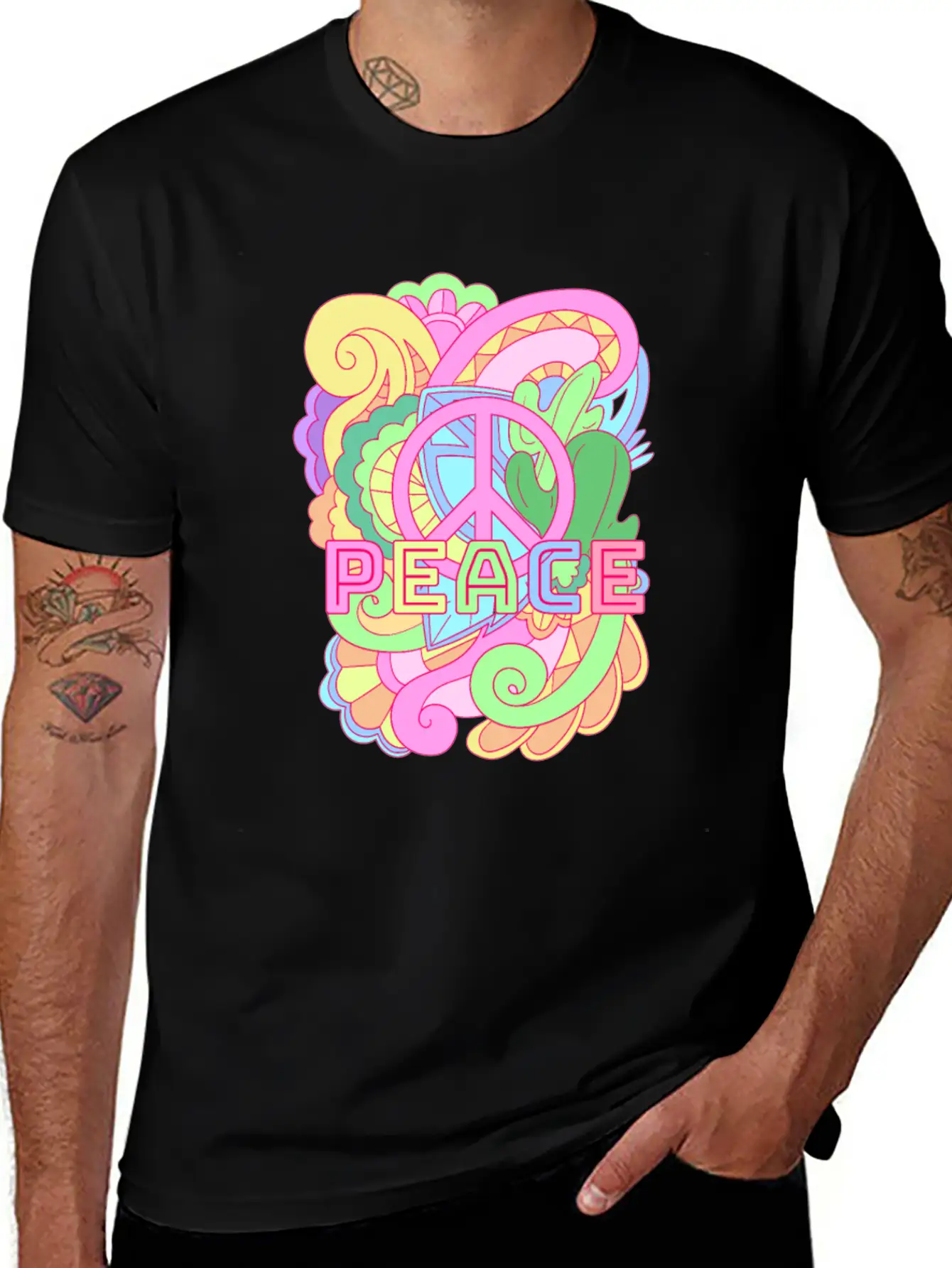 World Peace Sign Colorful Pastel Peaceful Hippies Essential Cotton Tee For Daily Outfits – Unisex Style