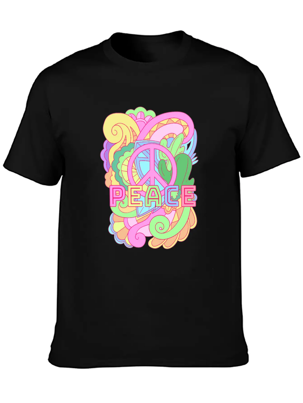 World Peace Sign Colorful Pastel Peaceful Hippies Essential Cotton Tee For Daily Outfits – Unisex Style