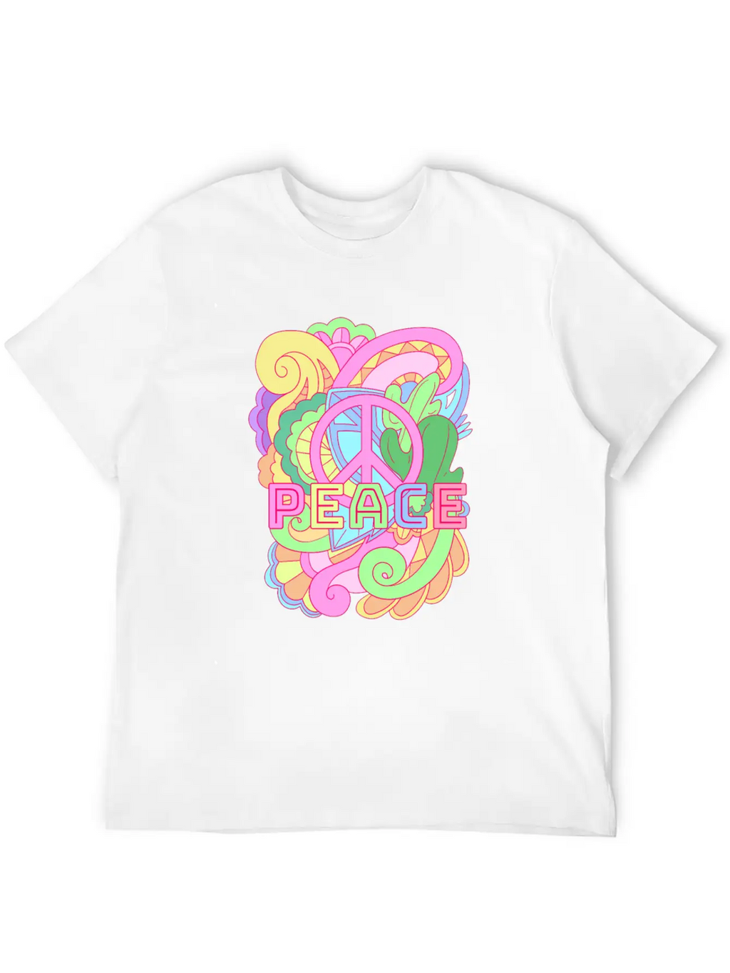 World Peace Sign Colorful Pastel Peaceful Hippies Essential Cotton Tee For Daily Outfits – Unisex Style