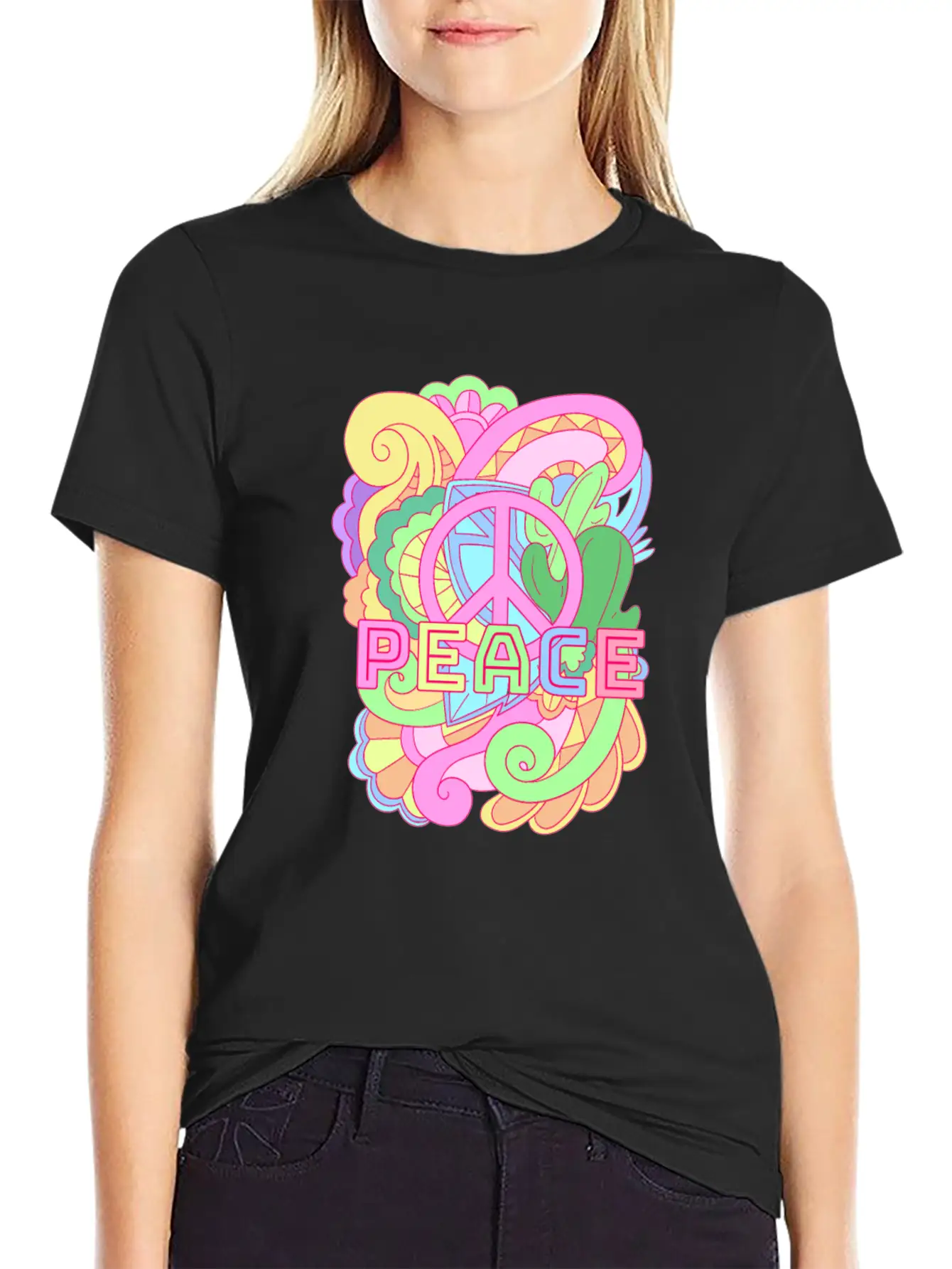 World Peace Sign Colorful Pastel Peaceful Hippies Essential Cotton Tee For Daily Outfits – Unisex Style
