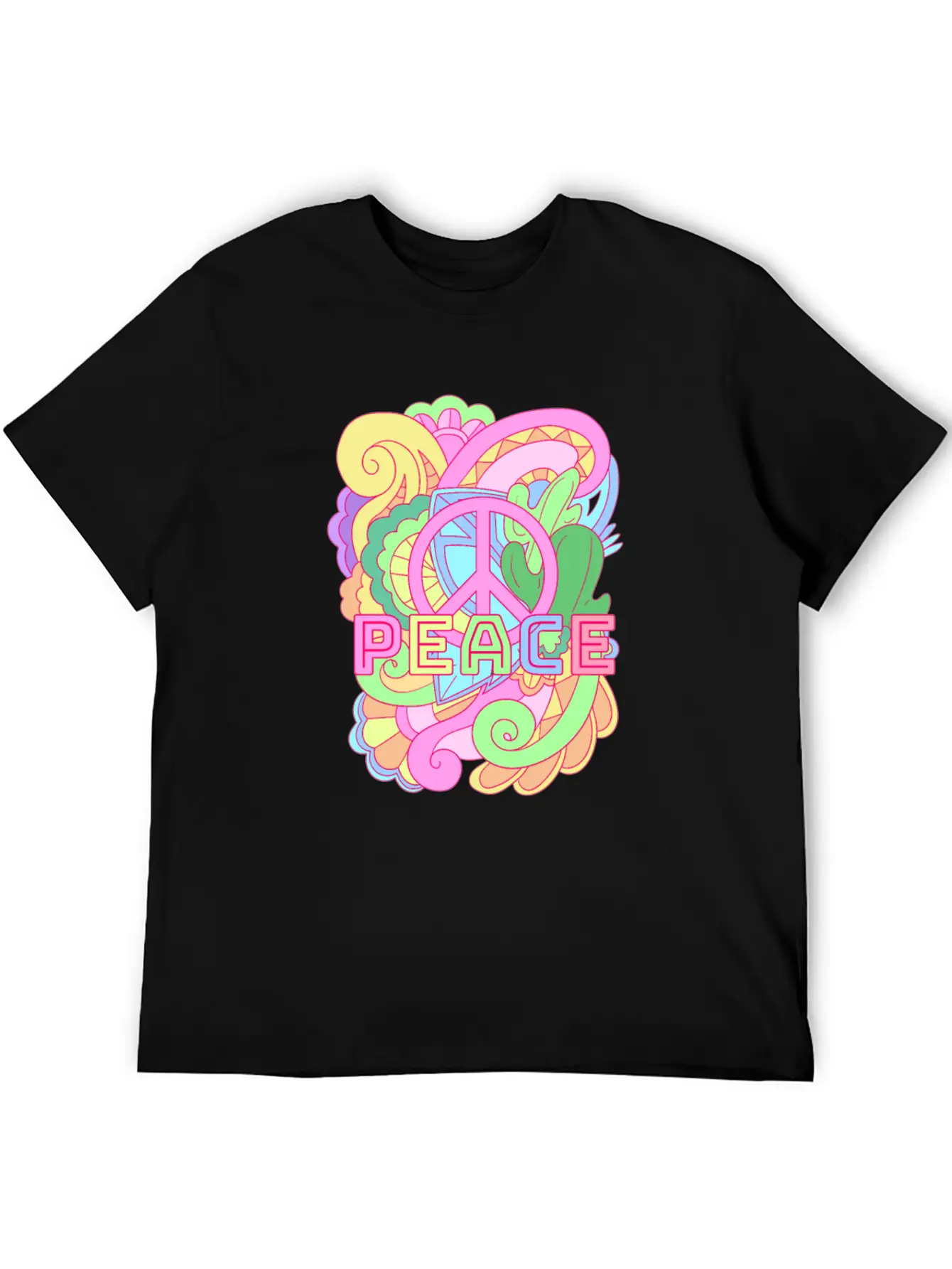 World Peace Sign Colorful Pastel Peaceful Hippies Essential Cotton Tee For Daily Outfits – Unisex Style