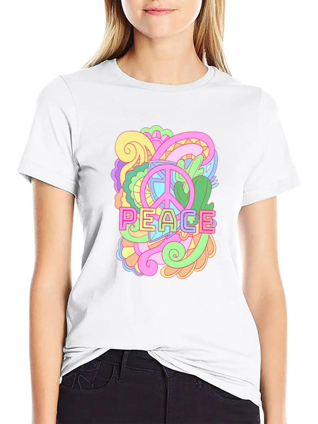 World Peace Sign Colorful Pastel Peaceful Hippies Essential Cotton Tee For Daily Outfits – Unisex Style
