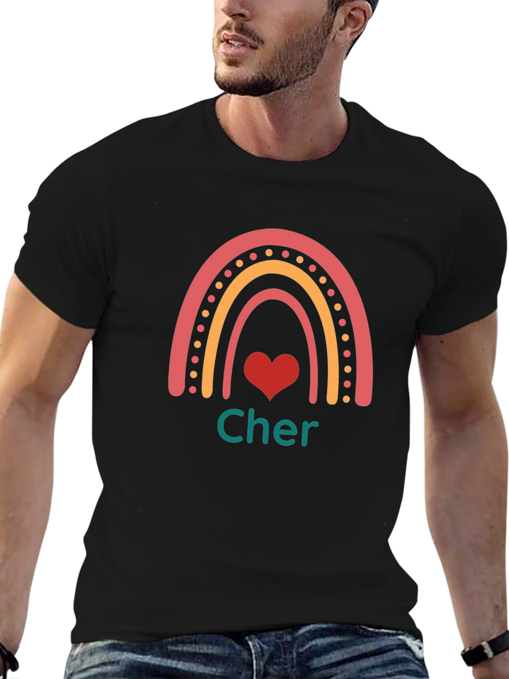 Cher Rainbow Heart Black T-Shirt