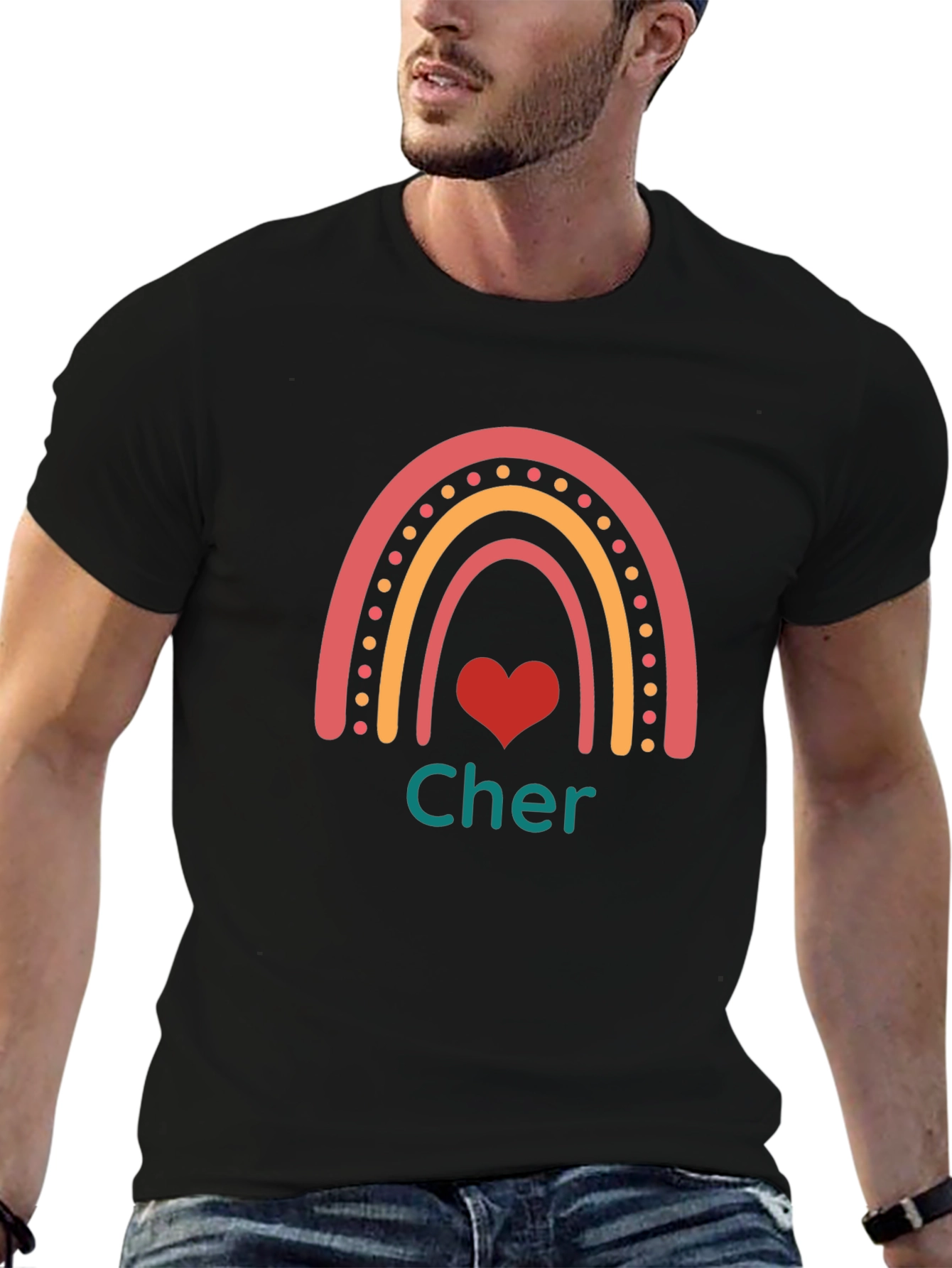 Cher Rainbow Heart Black T-Shirt