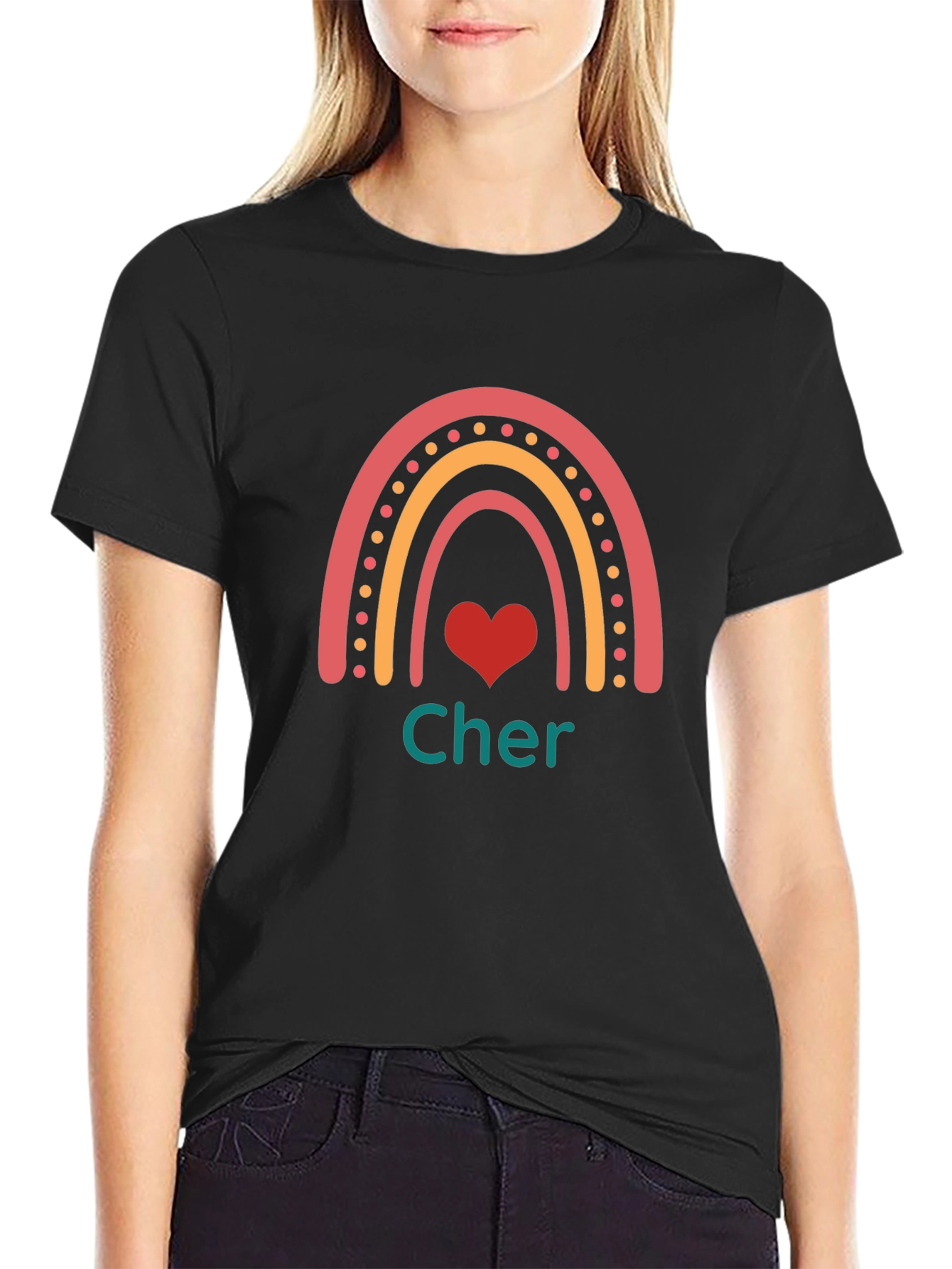 Cher Rainbow Heart Black T-Shirt