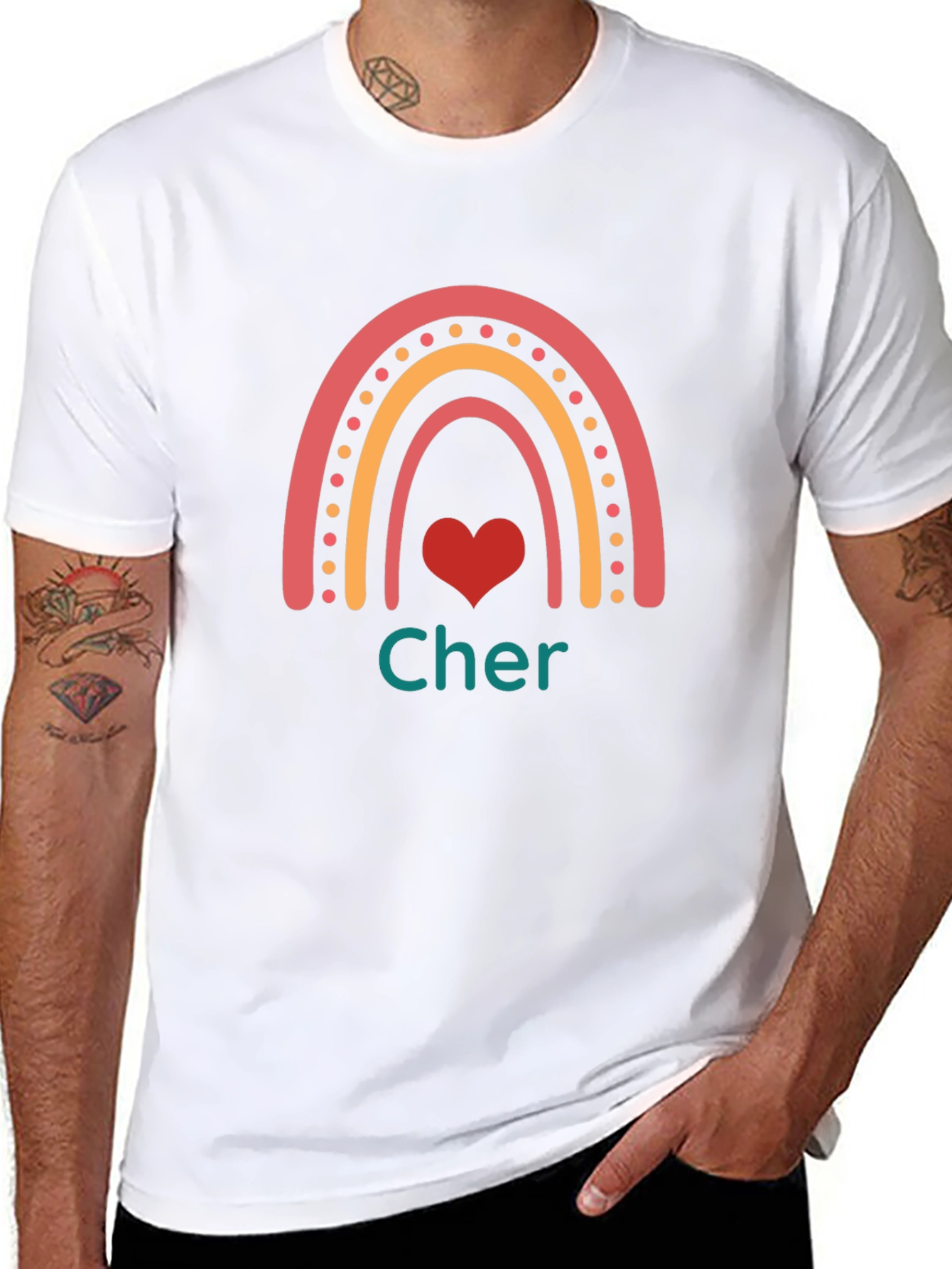 Cher Rainbow Heart Black T-Shirt