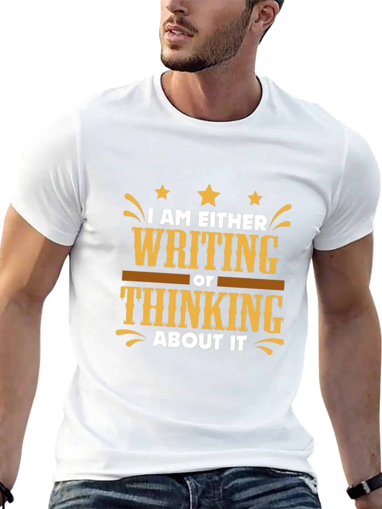 Writer Gift Either Writing Or Thinking Journalist Unisex Casual T-Shirt – Clean Design For Daily Comfort