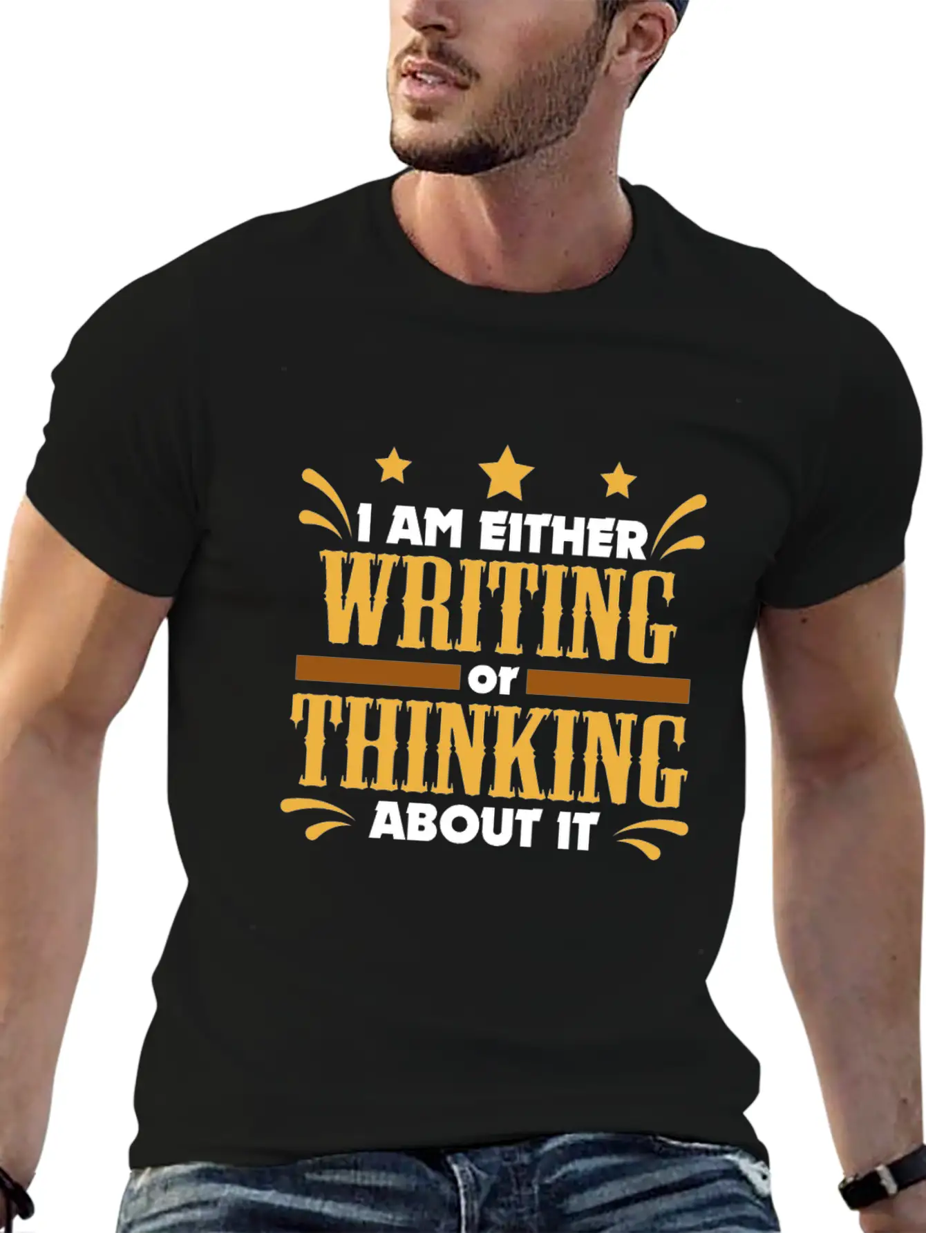 Writer Gift Either Writing Or Thinking Journalist Unisex Casual T-Shirt – Clean Design For Daily Comfort