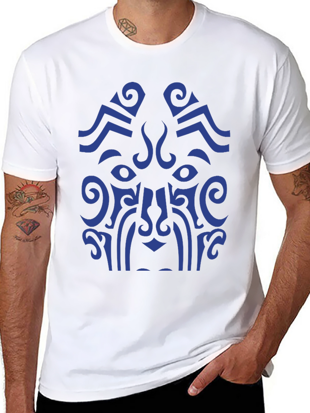 Tribal Art Graphic Tee - Bold Blue Design