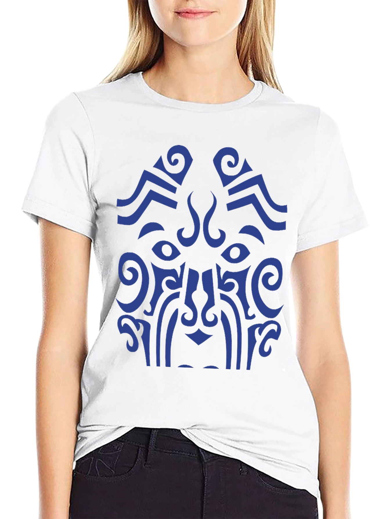 Tribal Art Graphic Tee - Bold Blue Design