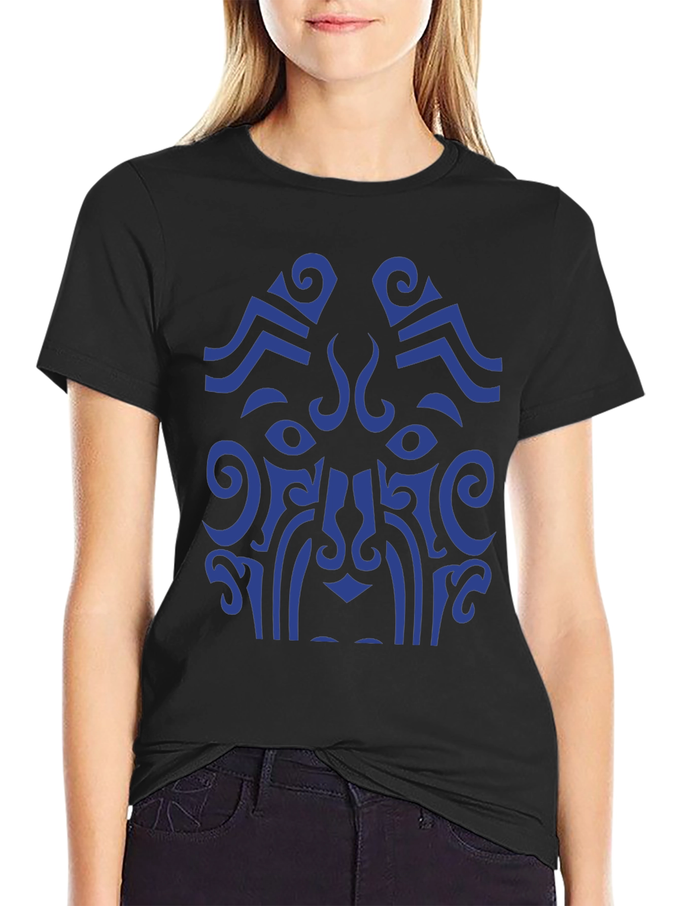 Tribal Art Graphic Tee - Bold Blue Design