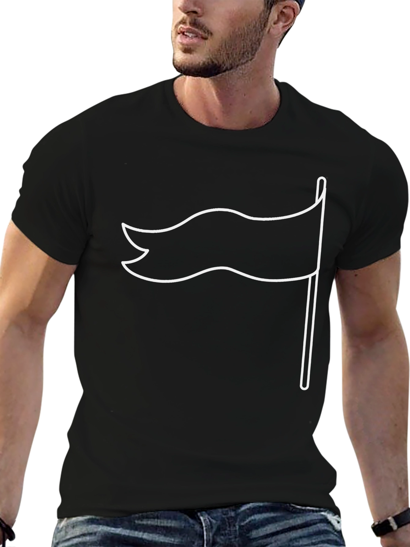 Black T-Shirt with White Flag Graphic