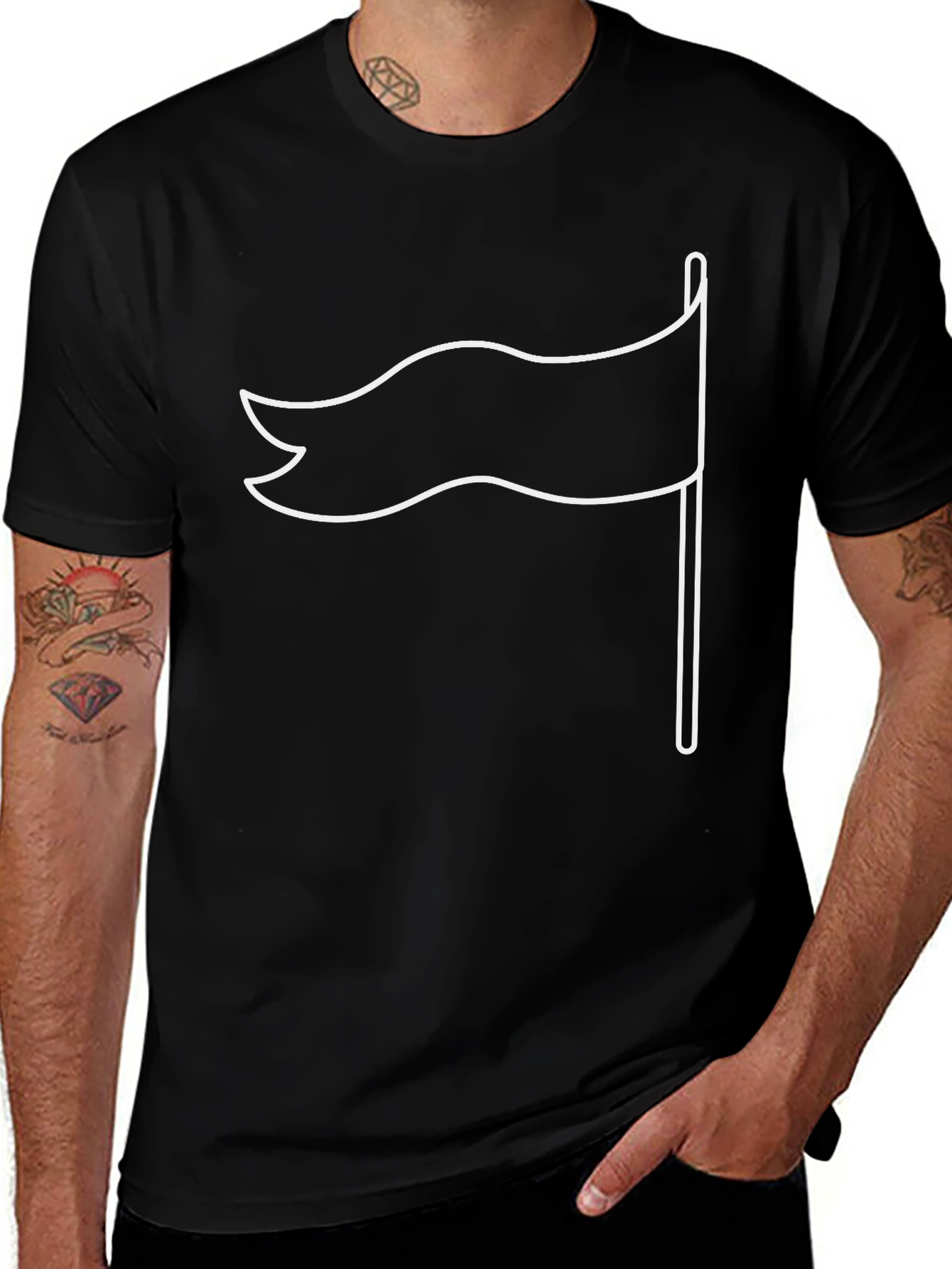 Black T-Shirt with White Flag Graphic