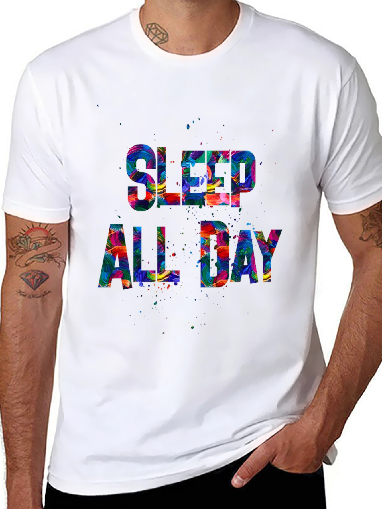 Sleep All Day Graphic Tee - Colorful Design