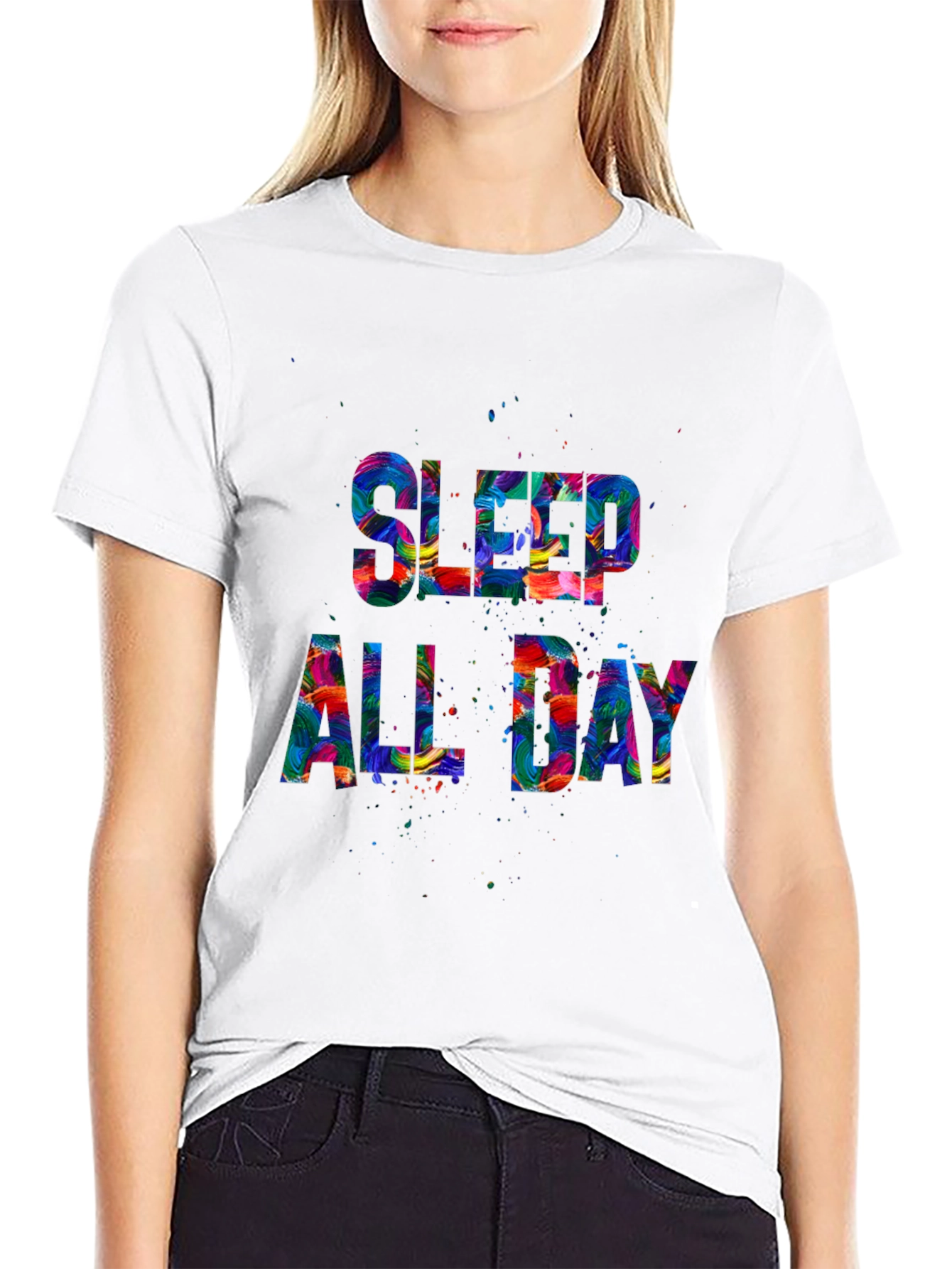 Sleep All Day Graphic Tee - Colorful Design