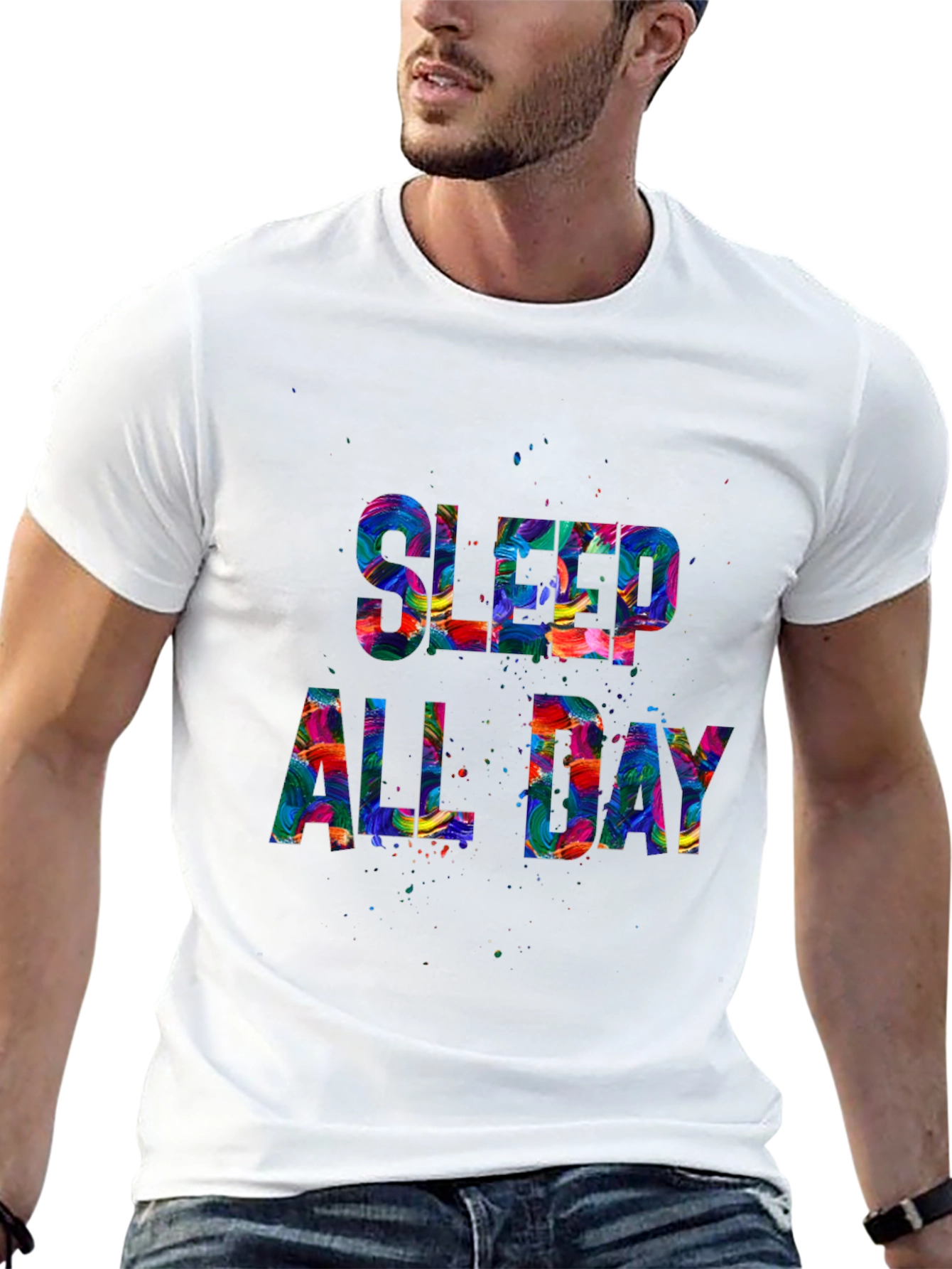 Sleep All Day Graphic Tee - Colorful Design