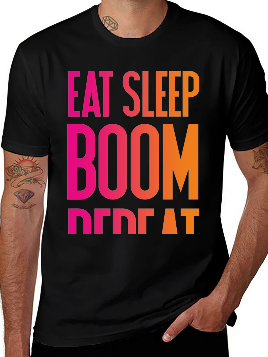 Eat Sleep Boom Repeat Black T-Shirt