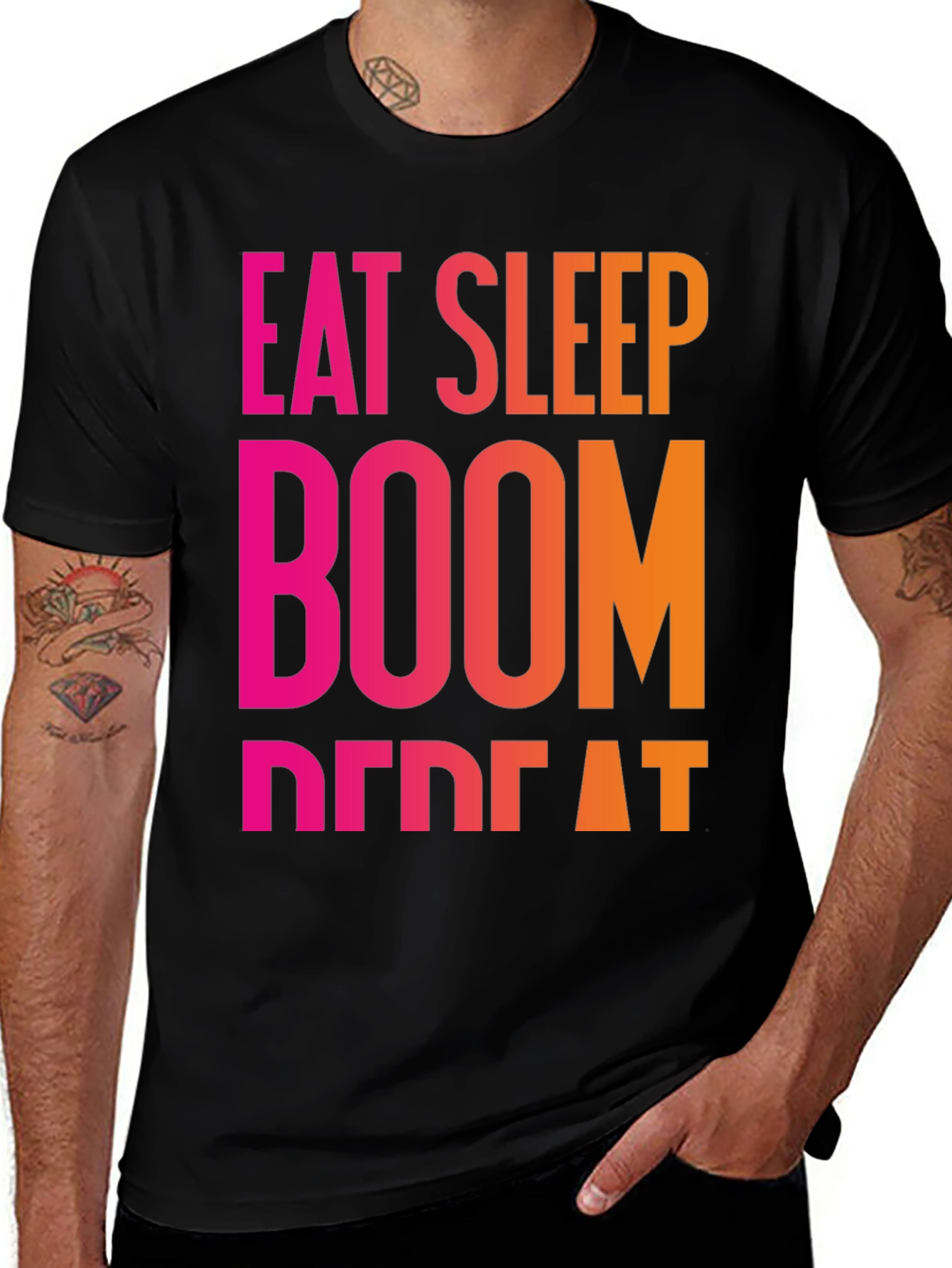 Eat Sleep Boom Repeat Black T-Shirt