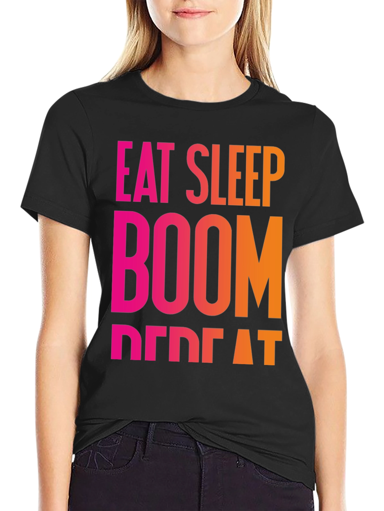 Eat Sleep Boom Repeat Black T-Shirt