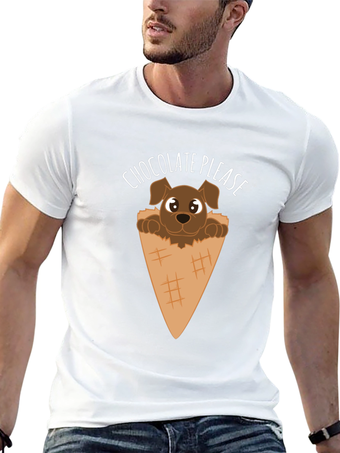 Chocolate Please Puppy Ice Cream Cone Graphic T-Shirt