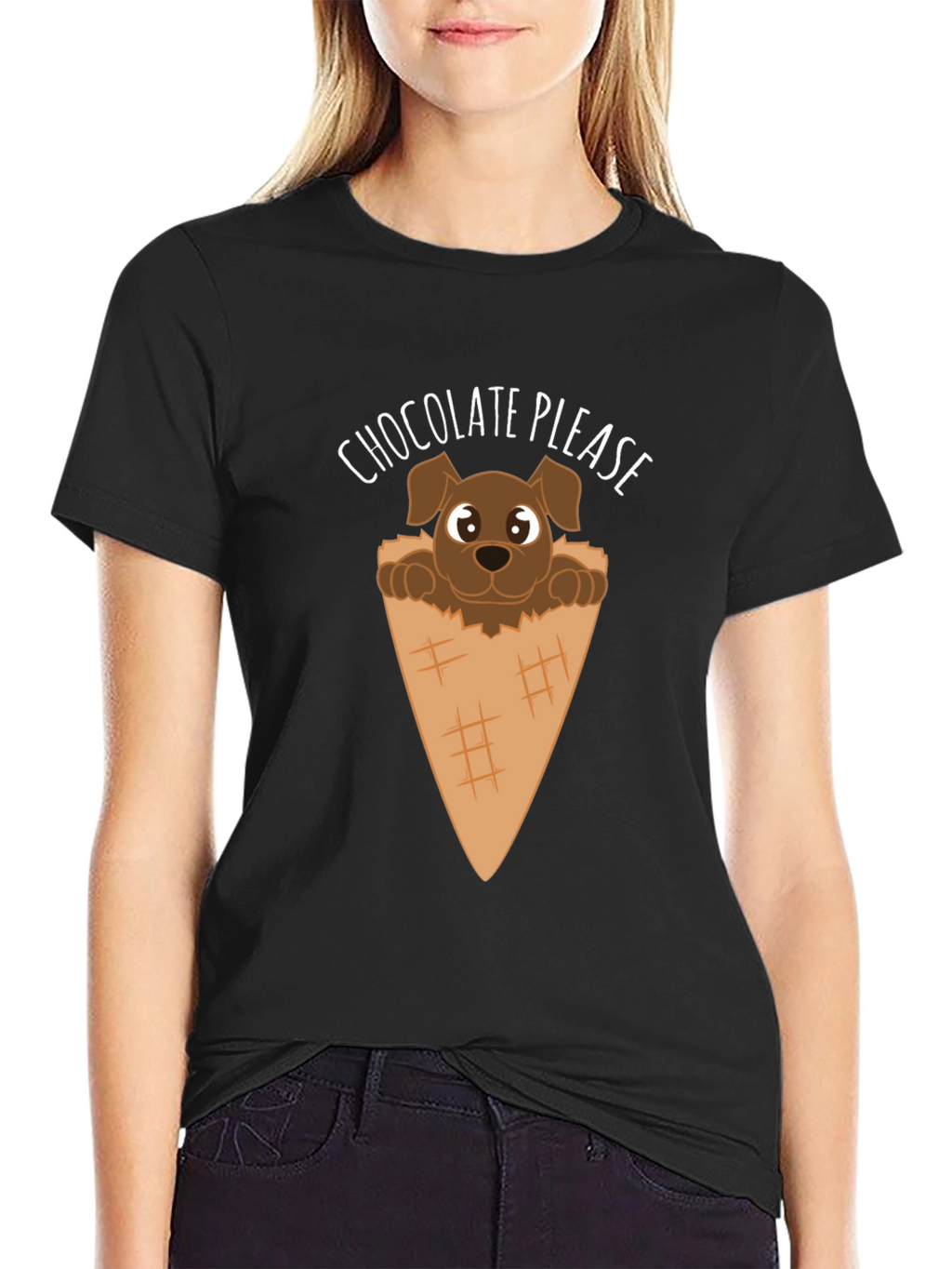 Chocolate Please Puppy Ice Cream Cone Graphic T-Shirt