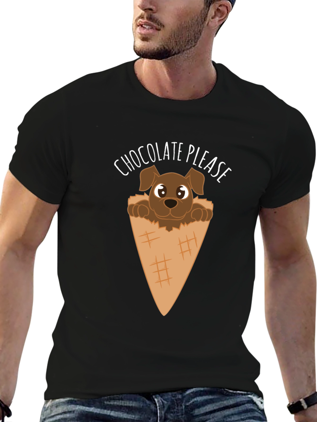 Chocolate Please Puppy Ice Cream Cone Graphic T-Shirt