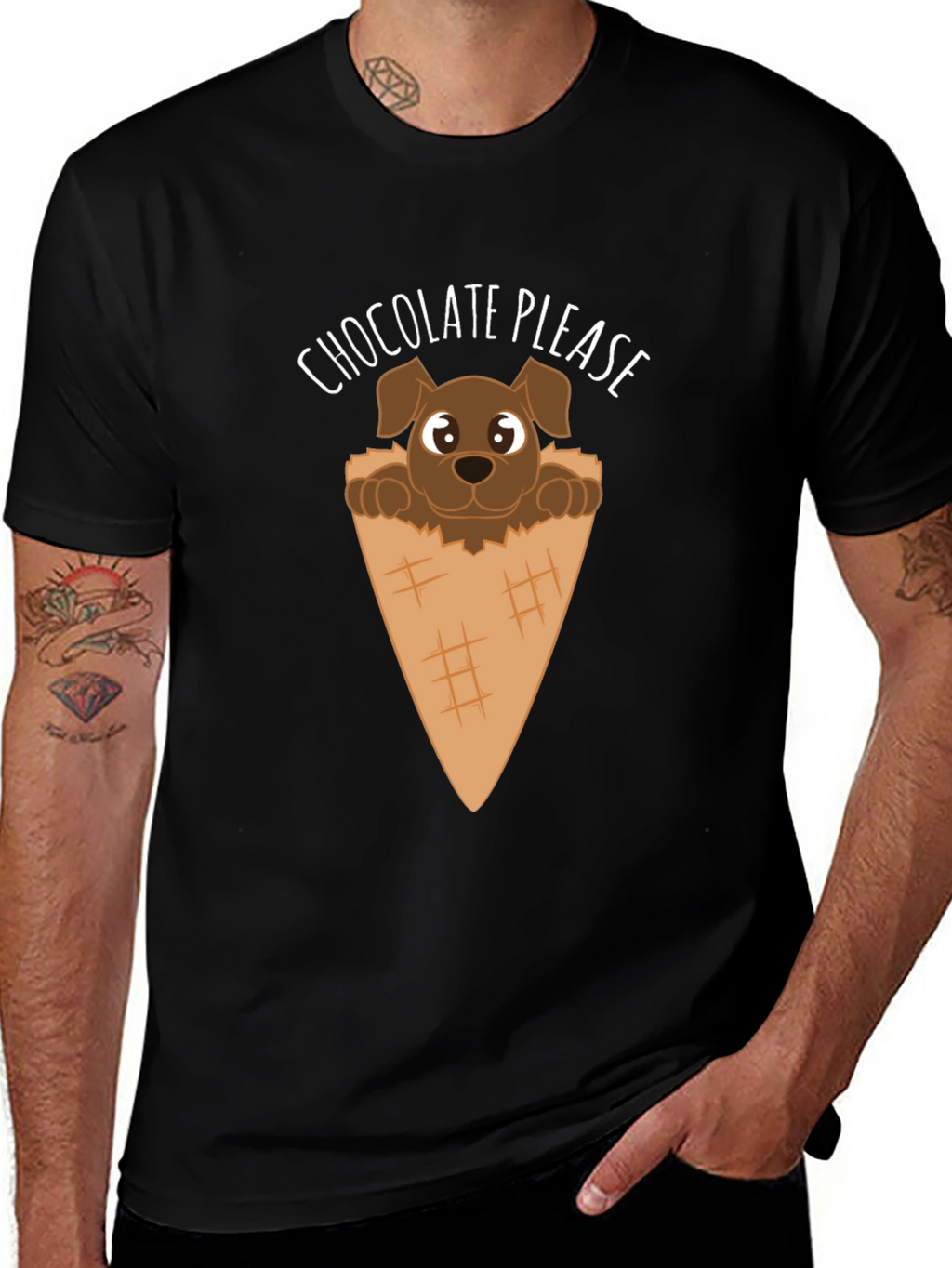 Chocolate Please Puppy Ice Cream Cone Graphic T-Shirt